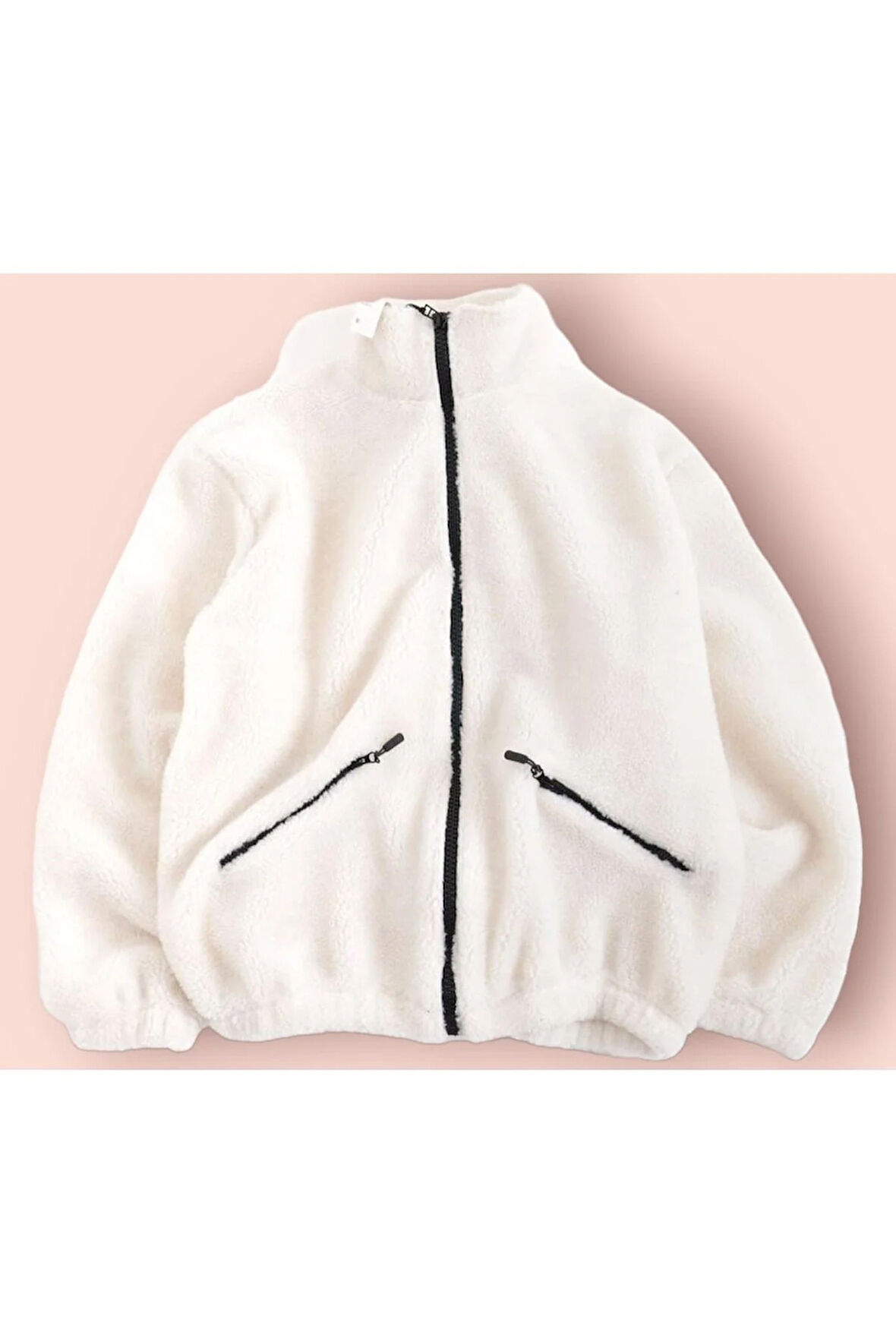 Erkek Pelüş Ceket Kalın Oversize Fermuarlı