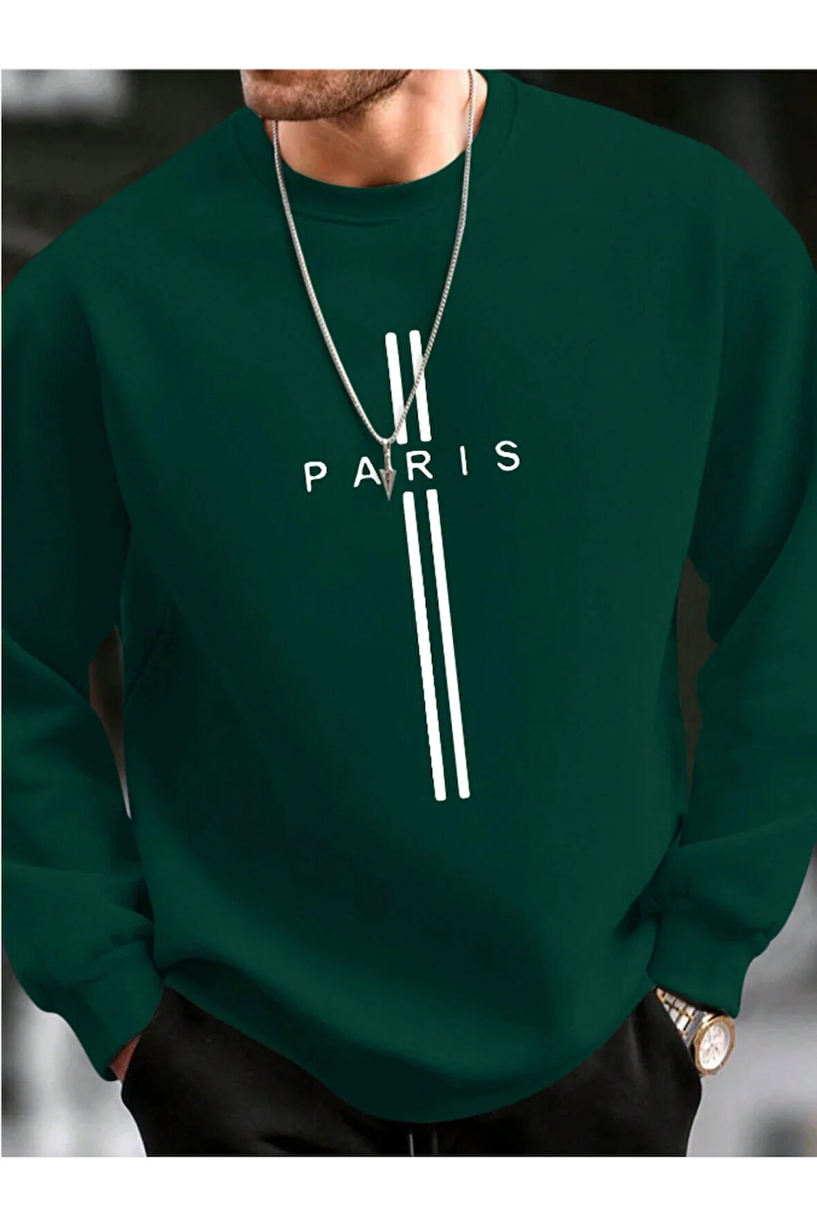 Unisex Kadın/Erkek PARİS Özel Renkli Oversize Bisiklet Yaka Pamuklu Sweatshirt