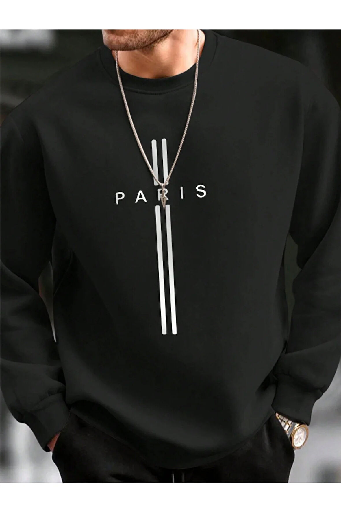 Unisex Kadın/Erkek PARİS Özel Renkli Oversize Bisiklet Yaka Pamuklu Sweatshirt