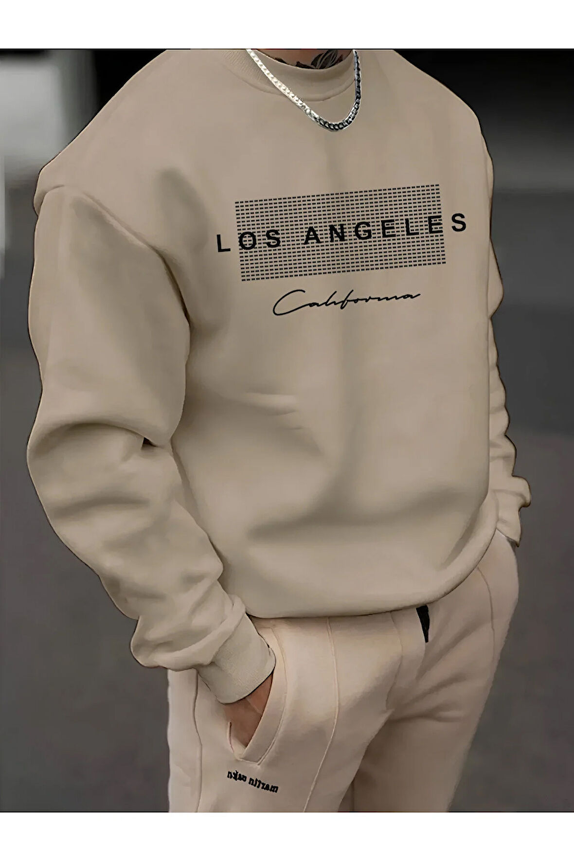 Unisex Kadın/Erkek Detaylı Los Angeles Özel Baskılı Renkli Oversize Bisiklet Yaka Pamuklu Sweatshirt