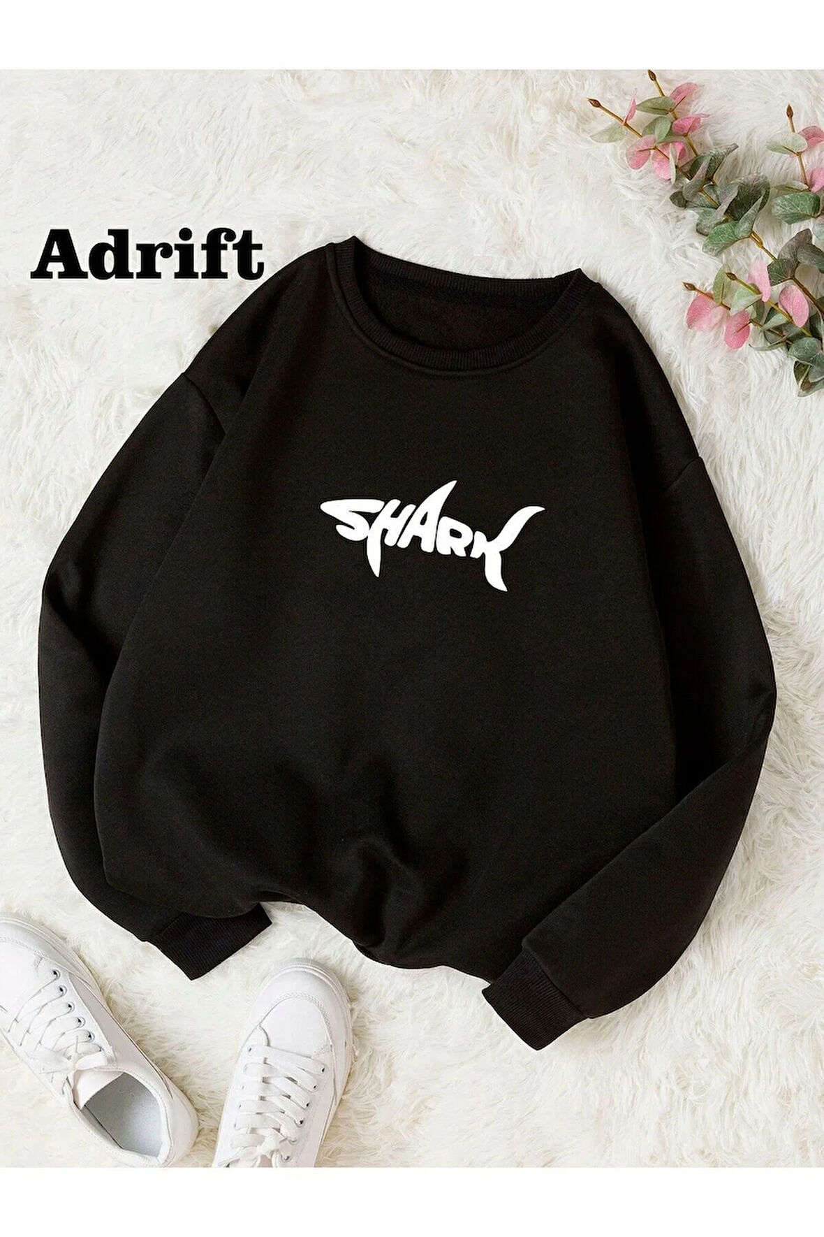 Shark Renkli Oversize Bisiklet Yaka Pamuklu Sweatshirt