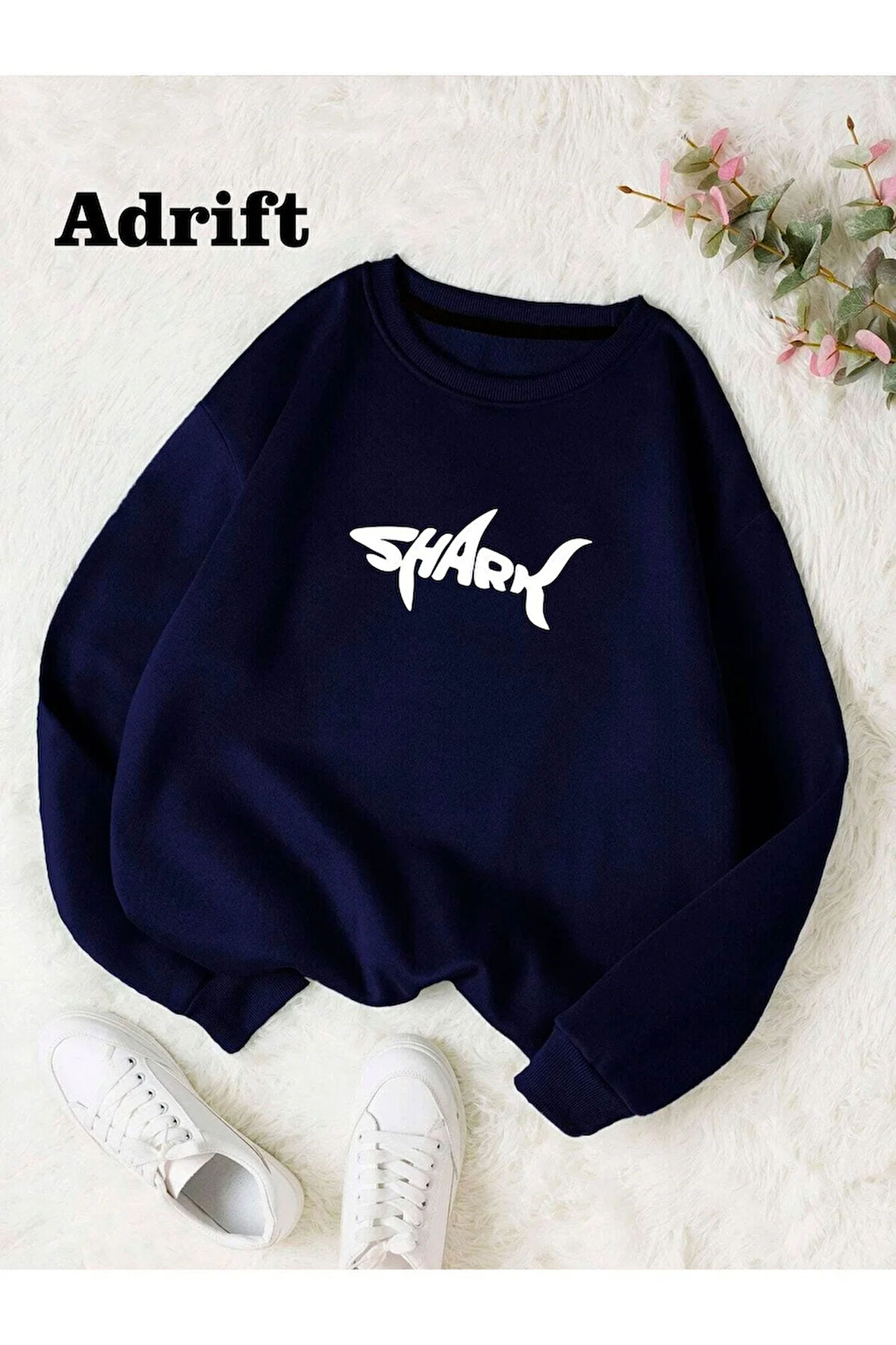 Shark Renkli Oversize Bisiklet Yaka Pamuklu Sweatshirt