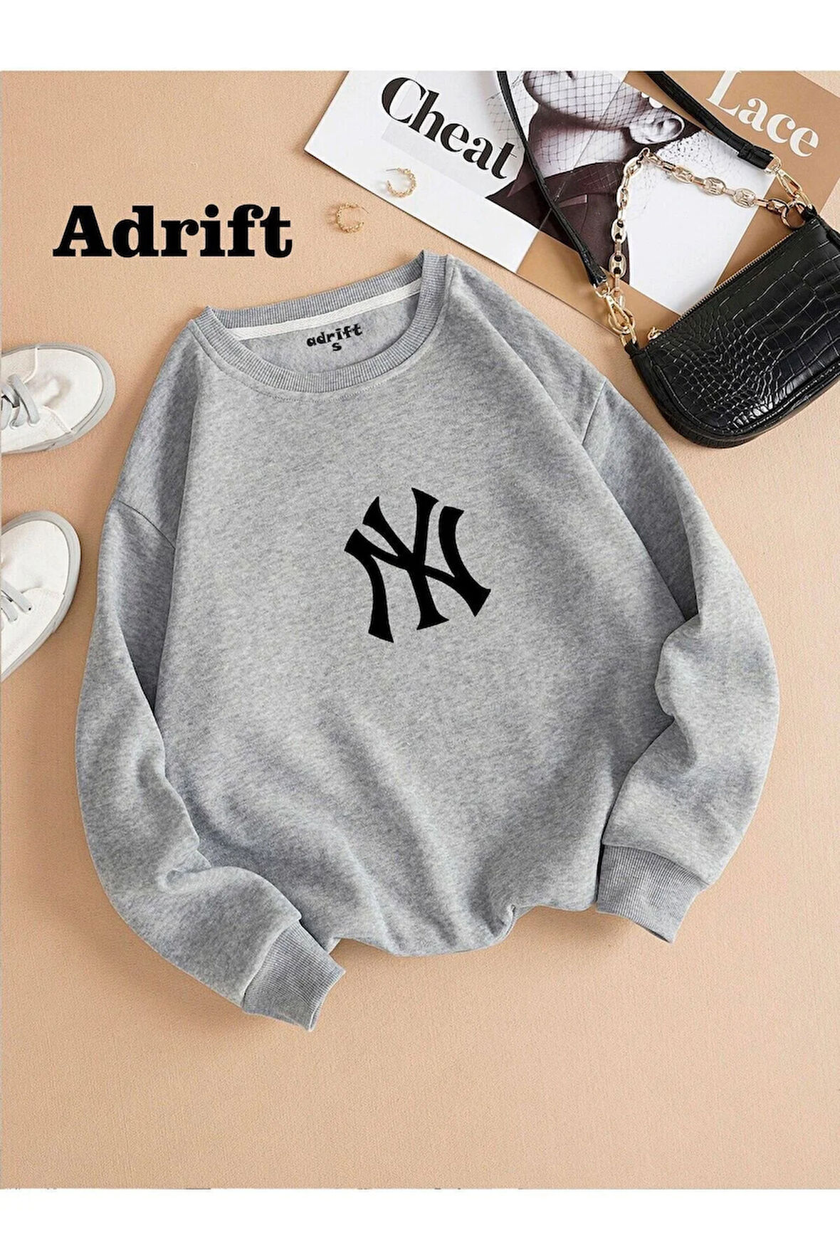 Unisex Ny Yankes Baskılı Bisiklet Yaka Sweatshirt