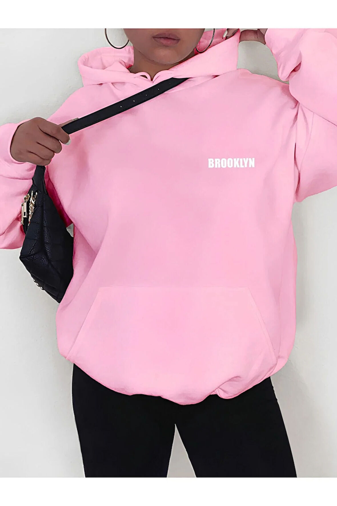 Unisex Kadın/Erkek BROOKLYN Renkli Özel Baskılı Pamuklu Oversize Kapüşonlu Sweatshirt