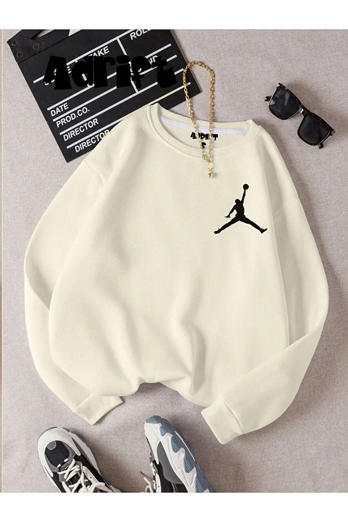 Unisex Basket Baskılı Bisiklet Yaka Sweatshirt