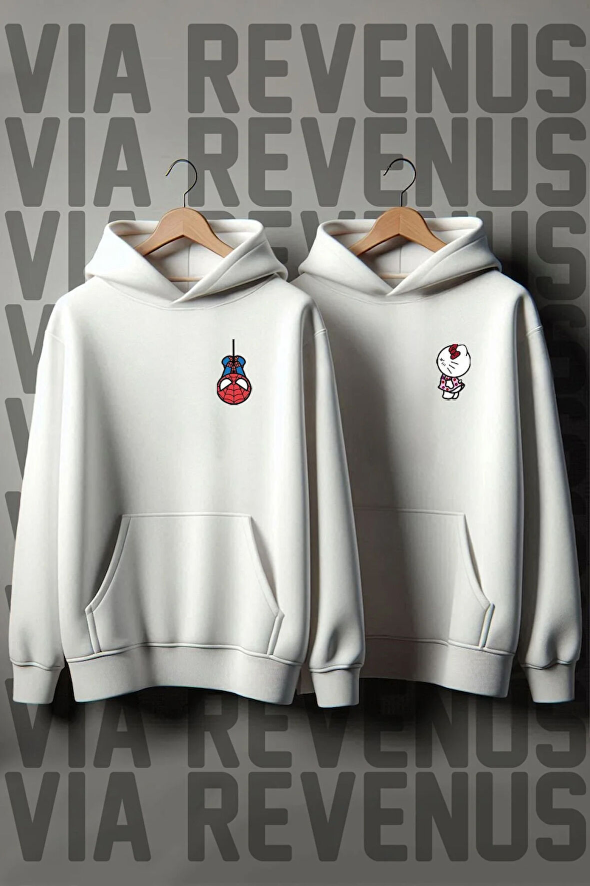 Hello Kitty Spiderman Baskılı Oversize Sevgili Kombini Sweatshirt