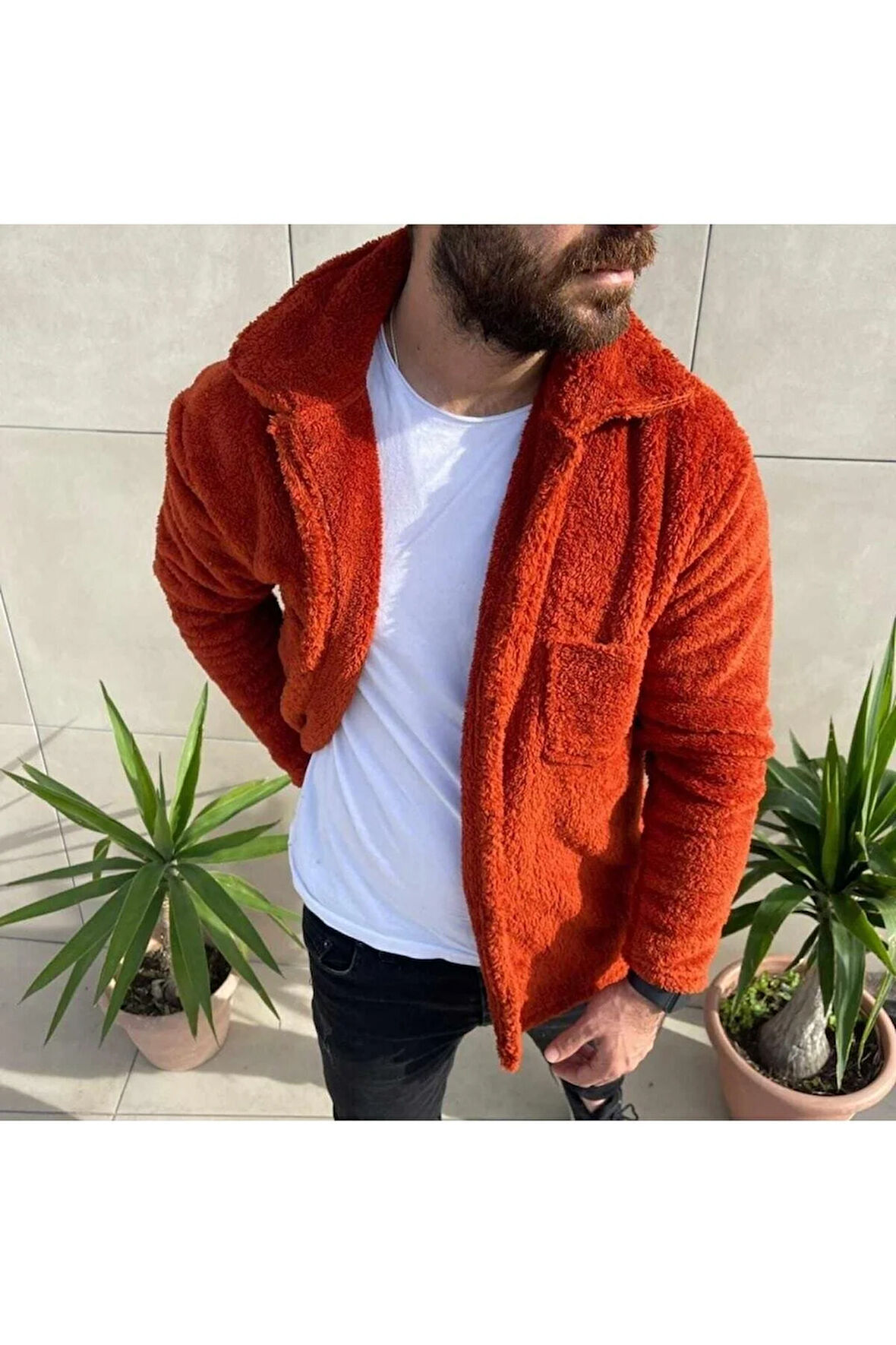 Erkek Kiremit Peluş Ceket