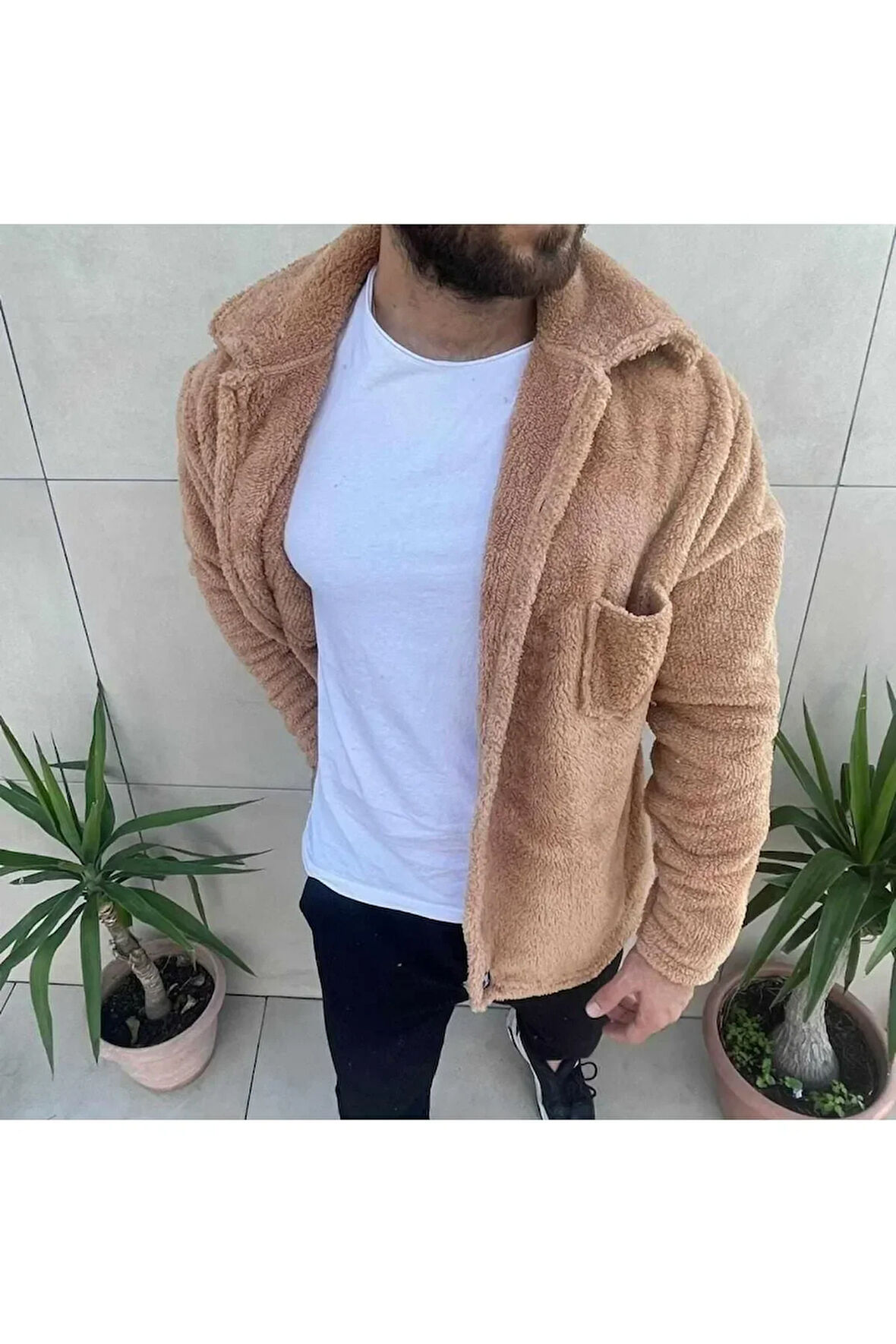 Erkek Kahve Peluş Ceket