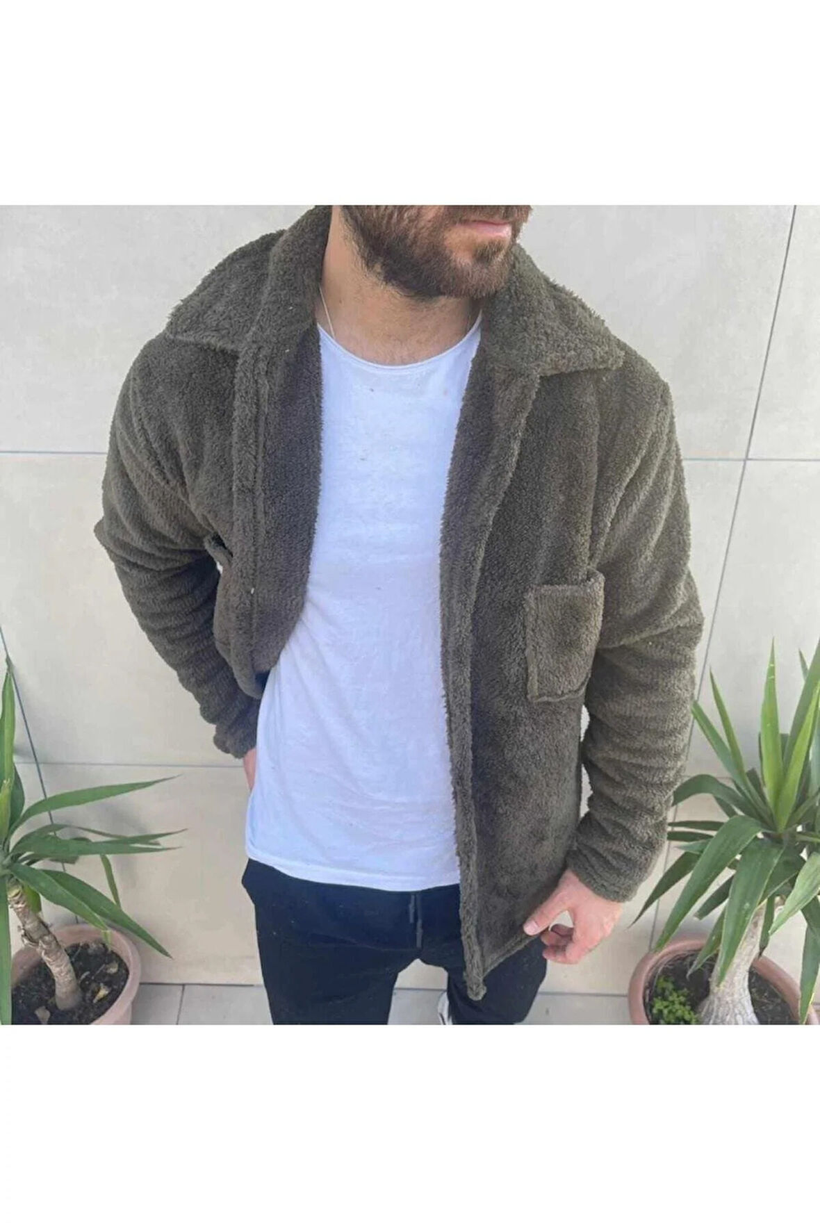 Erkek Yeşil Peluş Ceket