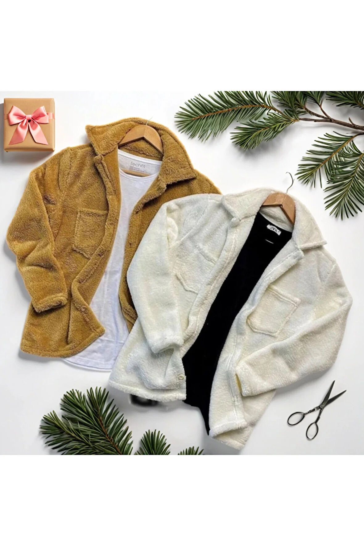 Unisex 2'li Peluş Polar Hırka Gömlek