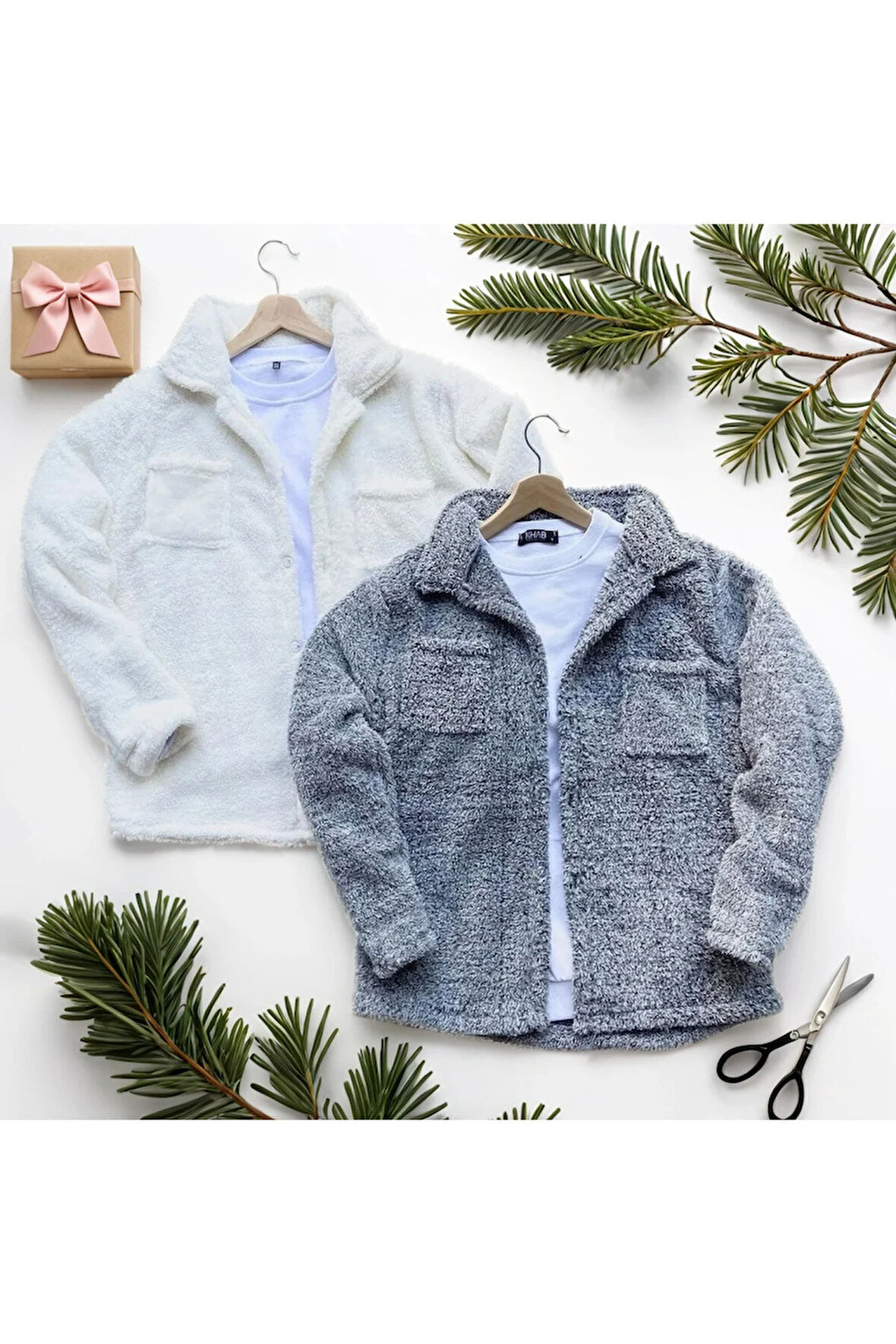 Unisex 2'li Peluş Polar Hırka Gömlek