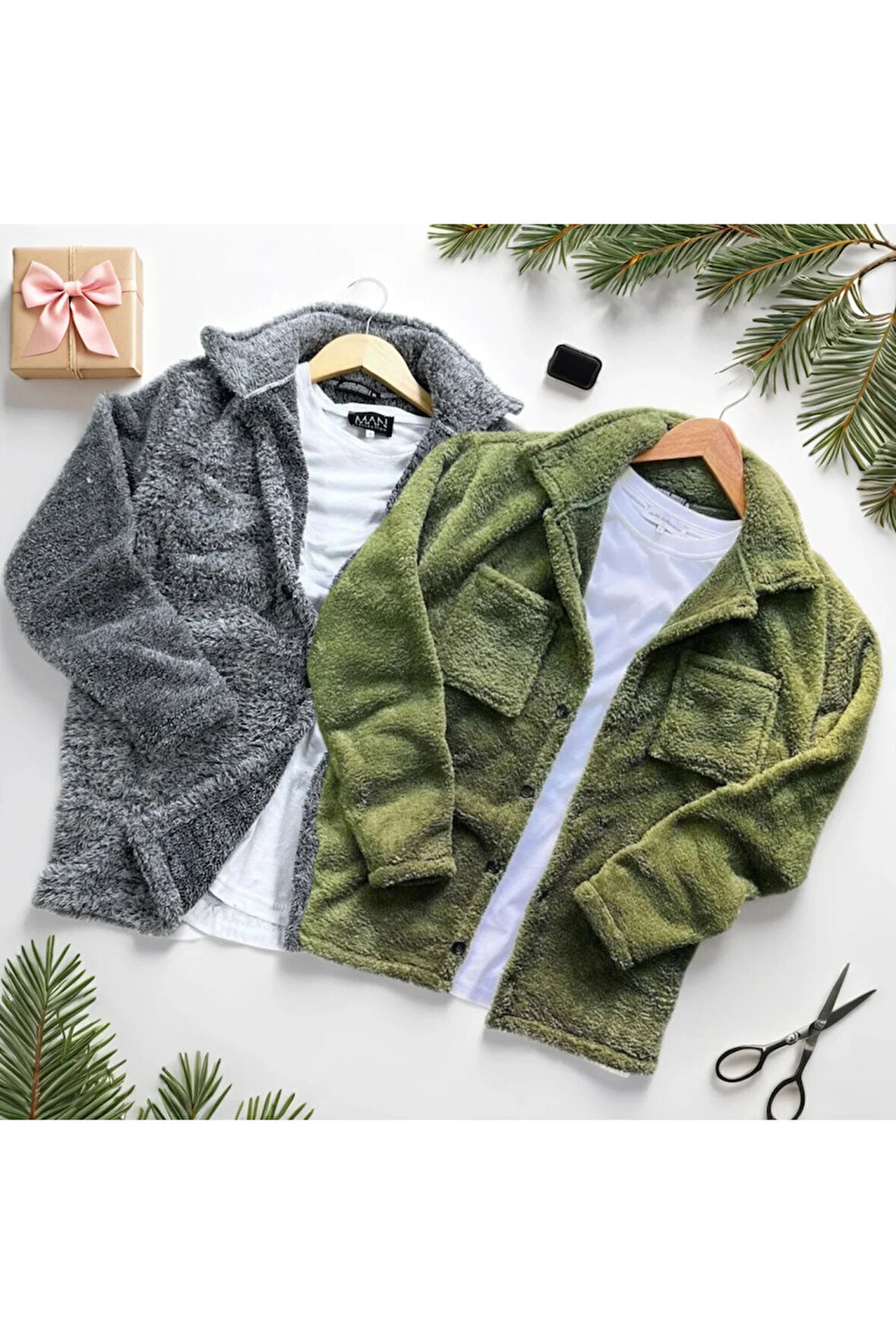 Unisex 2'li Peluş Polar Hırka Gömlek