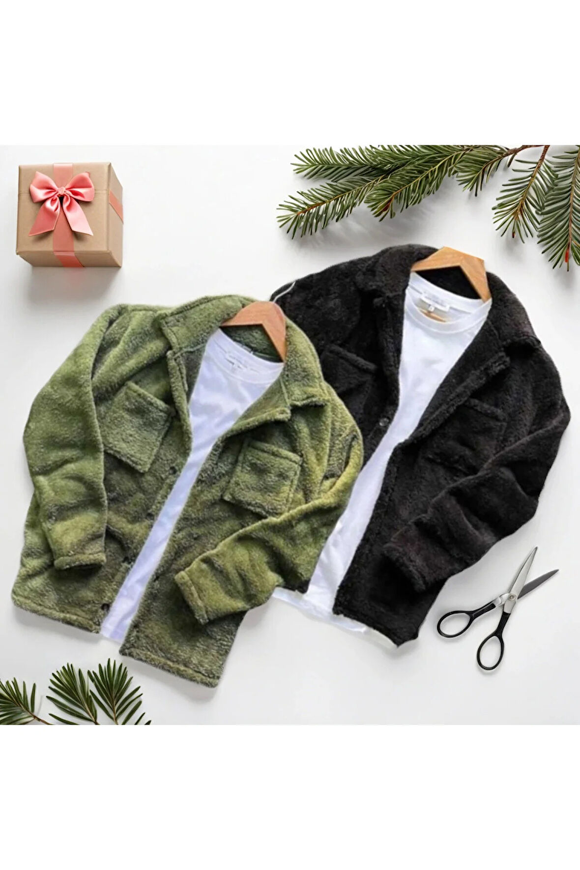 Unisex 2'li Peluş Polar Hırka Gömlek