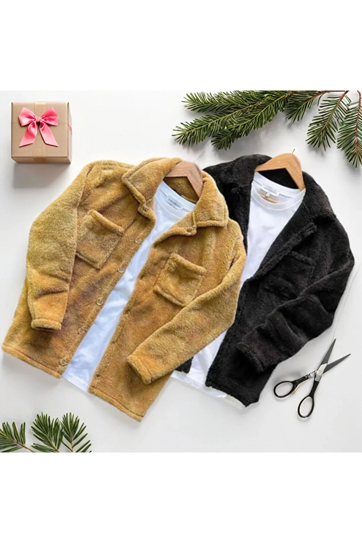 Unisex 2'li Peluş Polar Hırka Gömlek