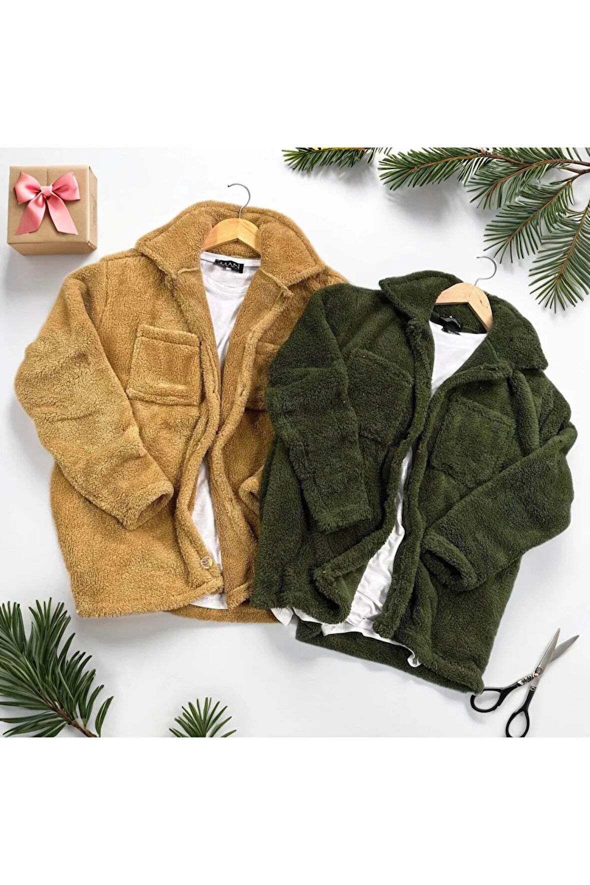 Unisex 2'li Peluş Polar Hırka Gömlek