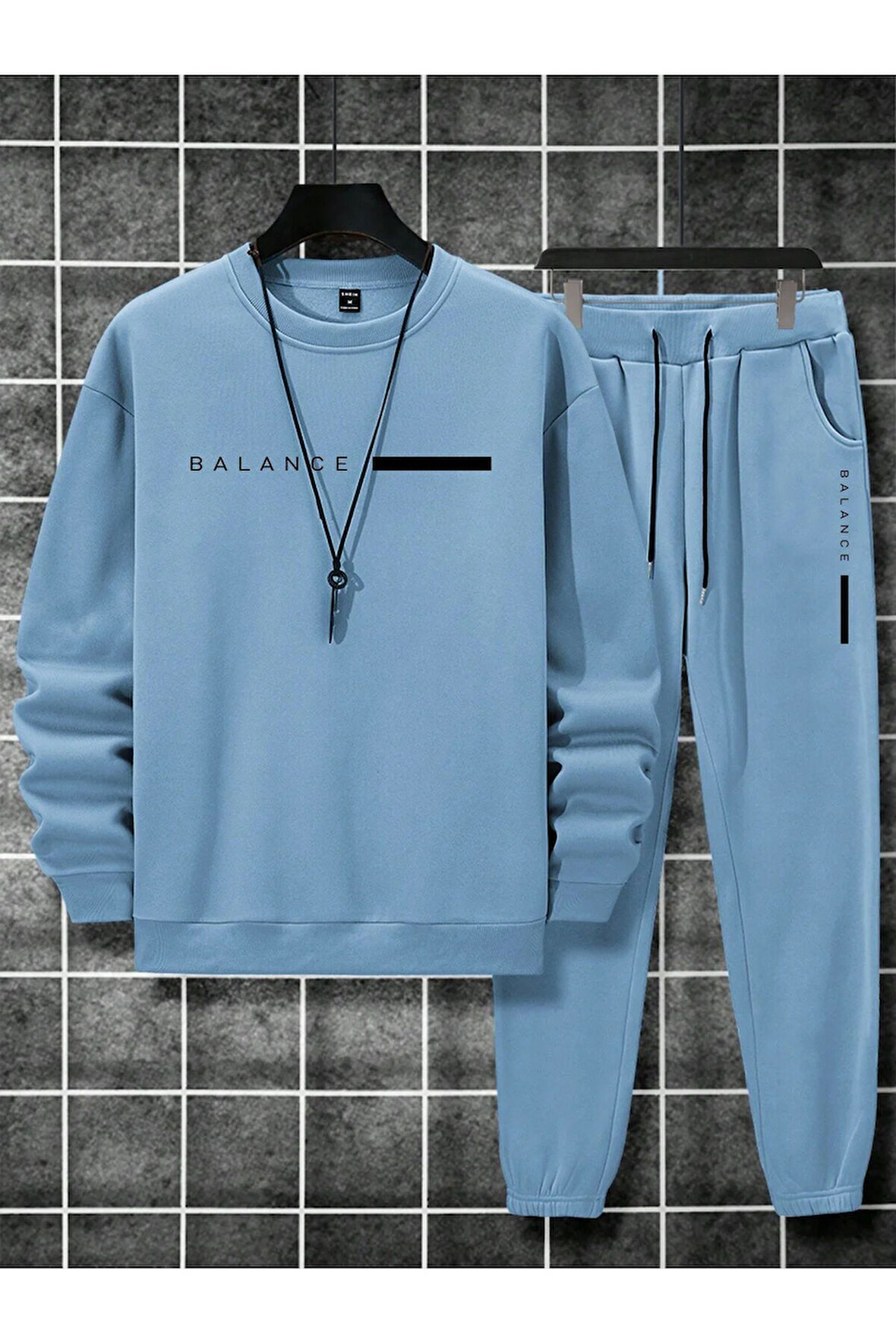 Unisex Bebe Mavi Eşofman Takımı BALANCE baskılı Şardonlu