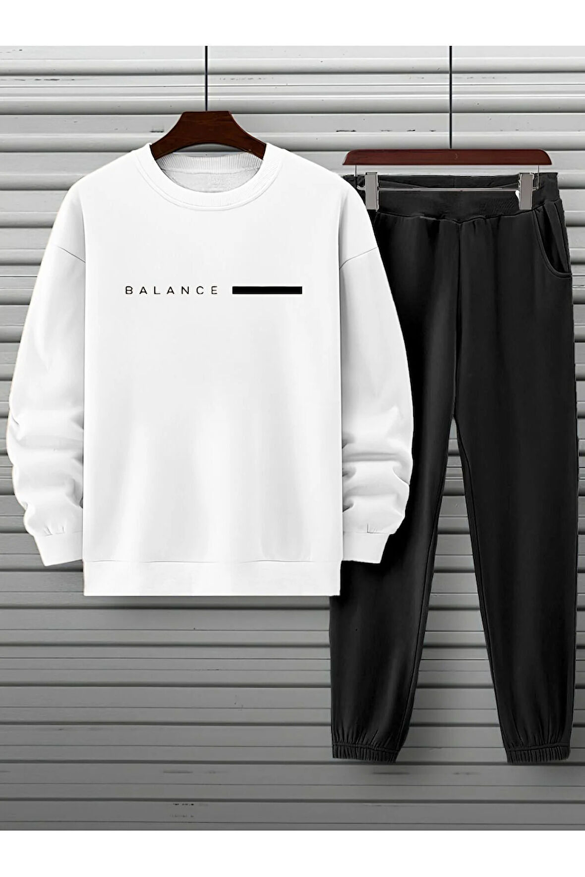 Unisex Beyaz Siyah Eşofman Takımı BALANCE baskılı Şardonlu