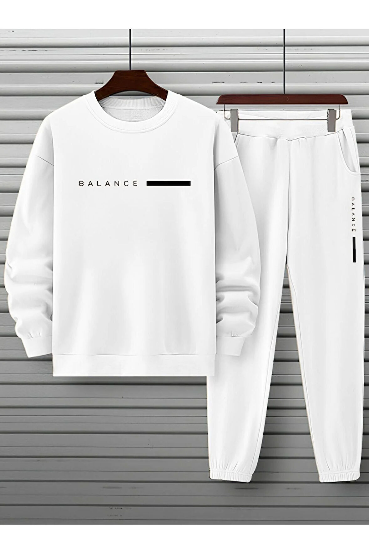 Unisex Beyaz Eşofman Takımı BALANCE baskılı Şardonlu