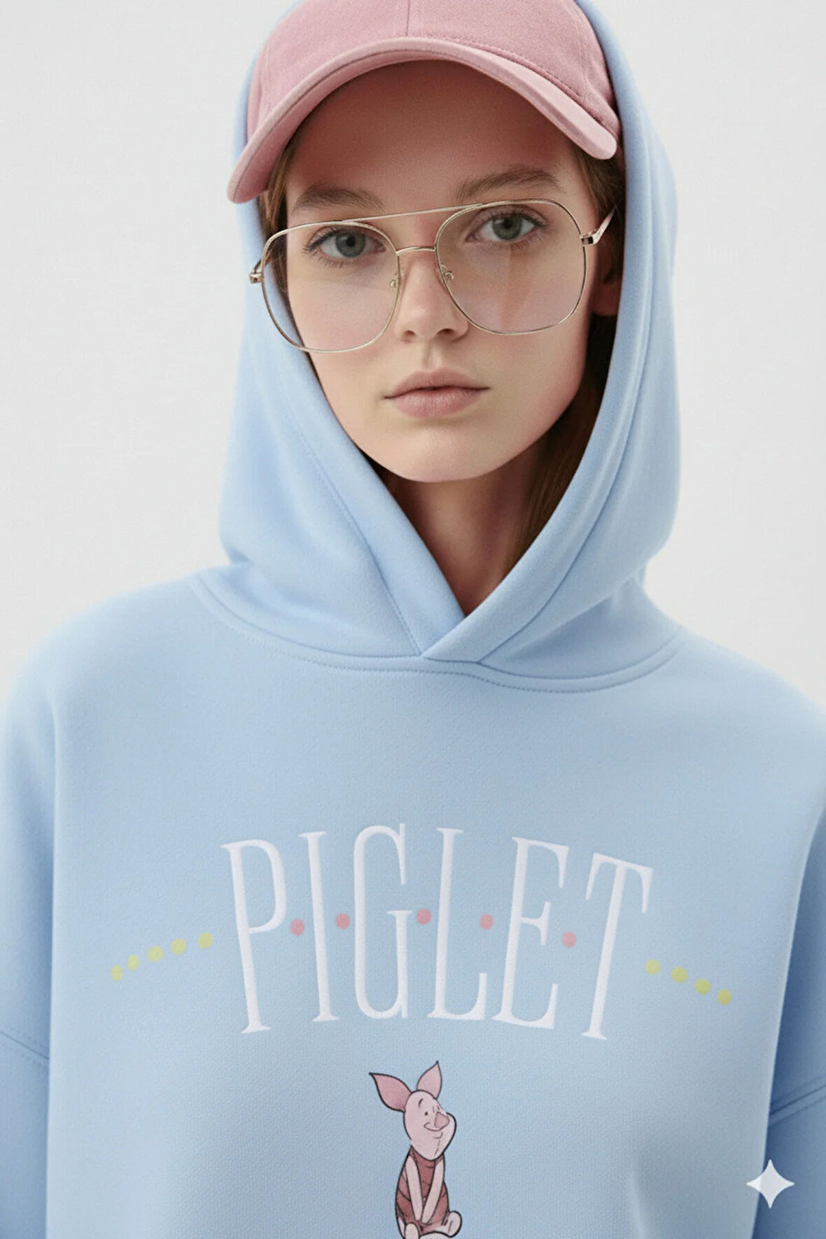Piglet Baskılı Kapüşonlu Kanguru Cepli Bol Kesim Sweatshirt
