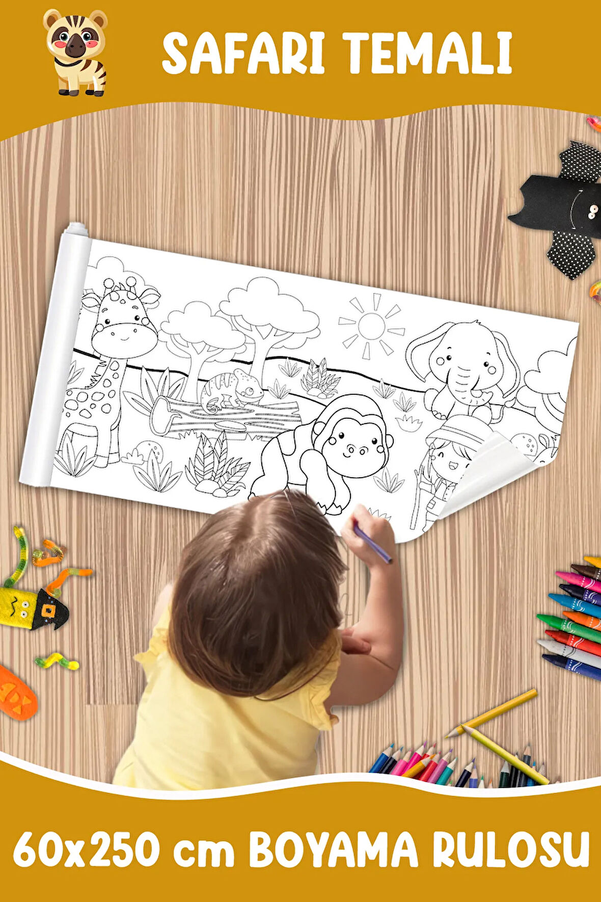 Safari Temalı Dev Boyama Rulosu Animals Kids Coloring Roll Jumbo Painting Paper Roll for Kids