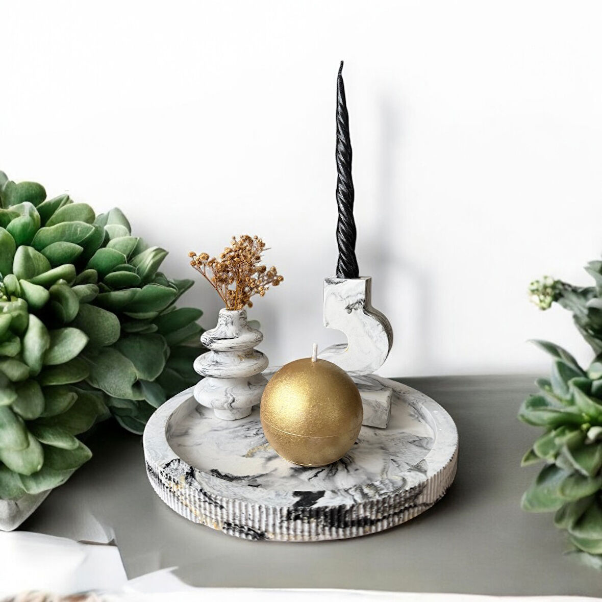Golden Sphere Mermer Görünümlü Set