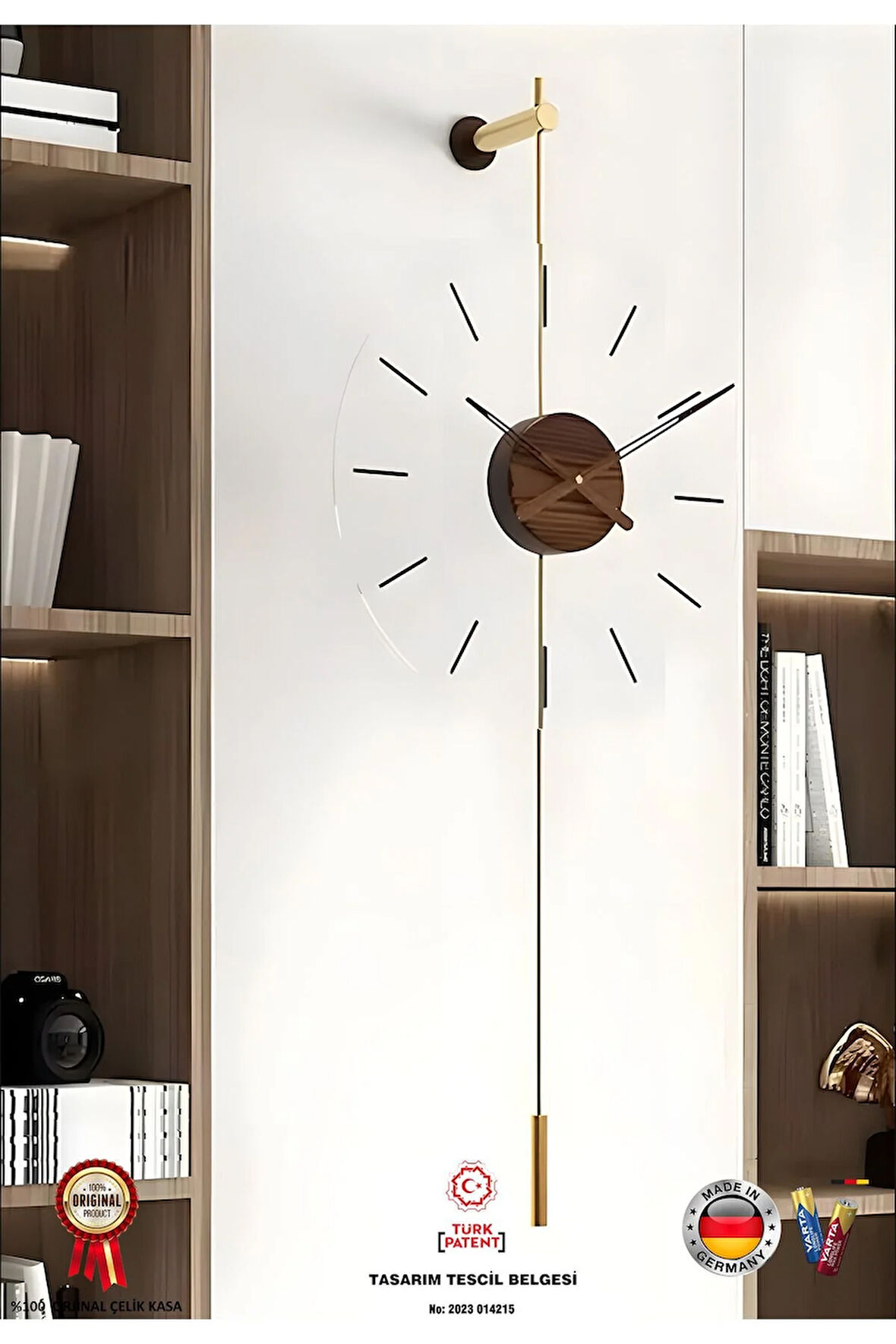 Gravity Ceviz - (KIRILMAZ TAMPER CAM) - Büyük Boy (33x85cm ) - Metal (MOBİLYA) Duvar Saati