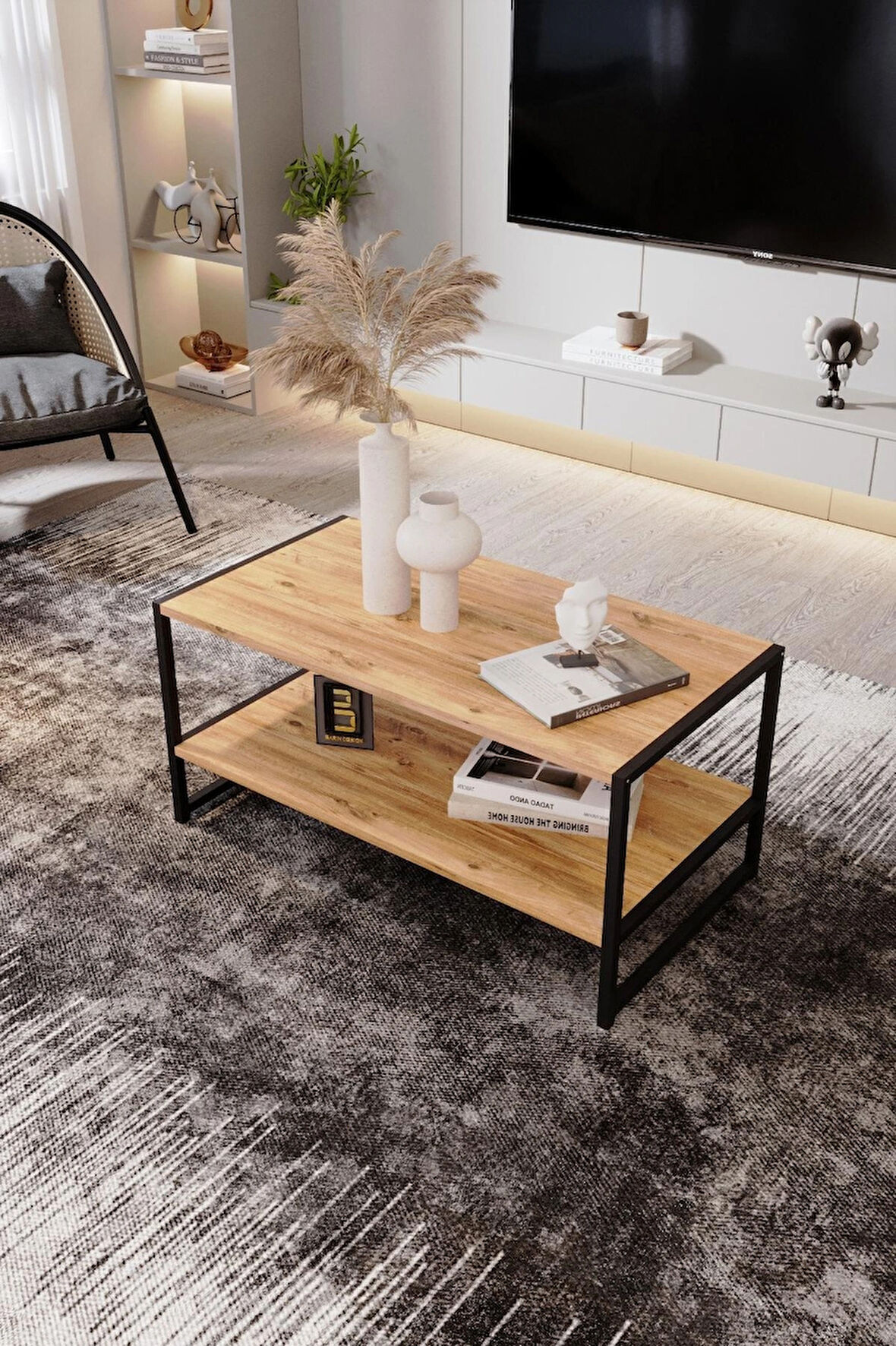 Modern & Şık Orta Sehpa Metal Çerçeve ile Dayanıklı Tasarım, Minimalist ve Fonksiyonel, Salon ,Ofis