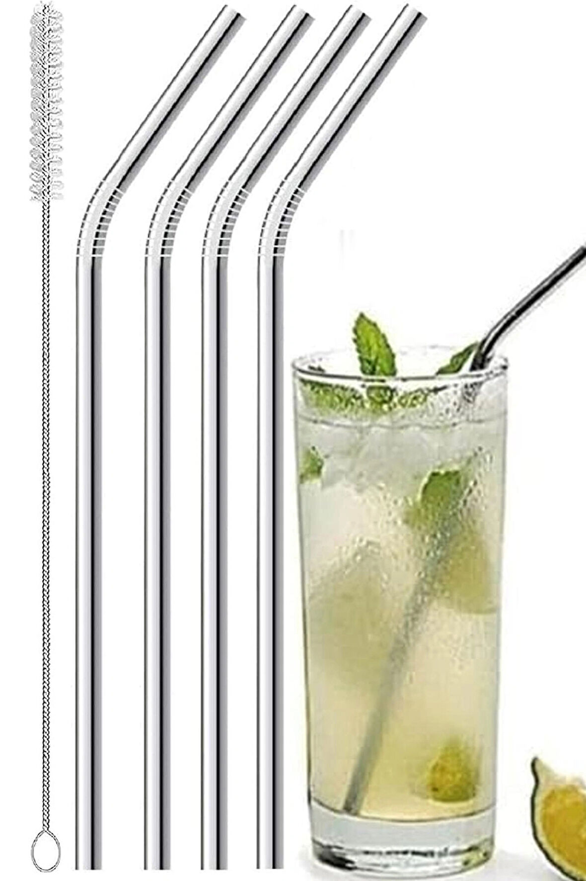 Paslanmaz Çelik Pipet Ve Temizlik Fırçası 5 Parça Set Pratik Ürünler Sunum Ve Kokteyl Ürünleri