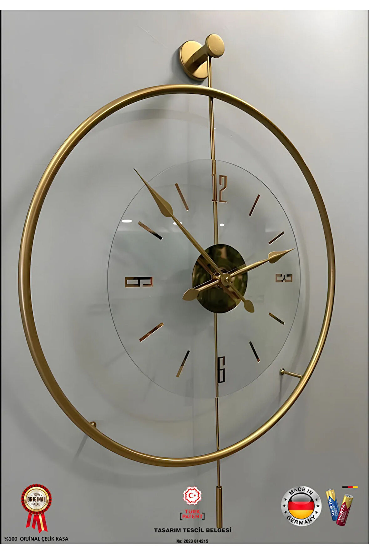 Gold Luxry Şefaf Cam ,metal Çember , Modern Dekoratif Metal Duvar Saati