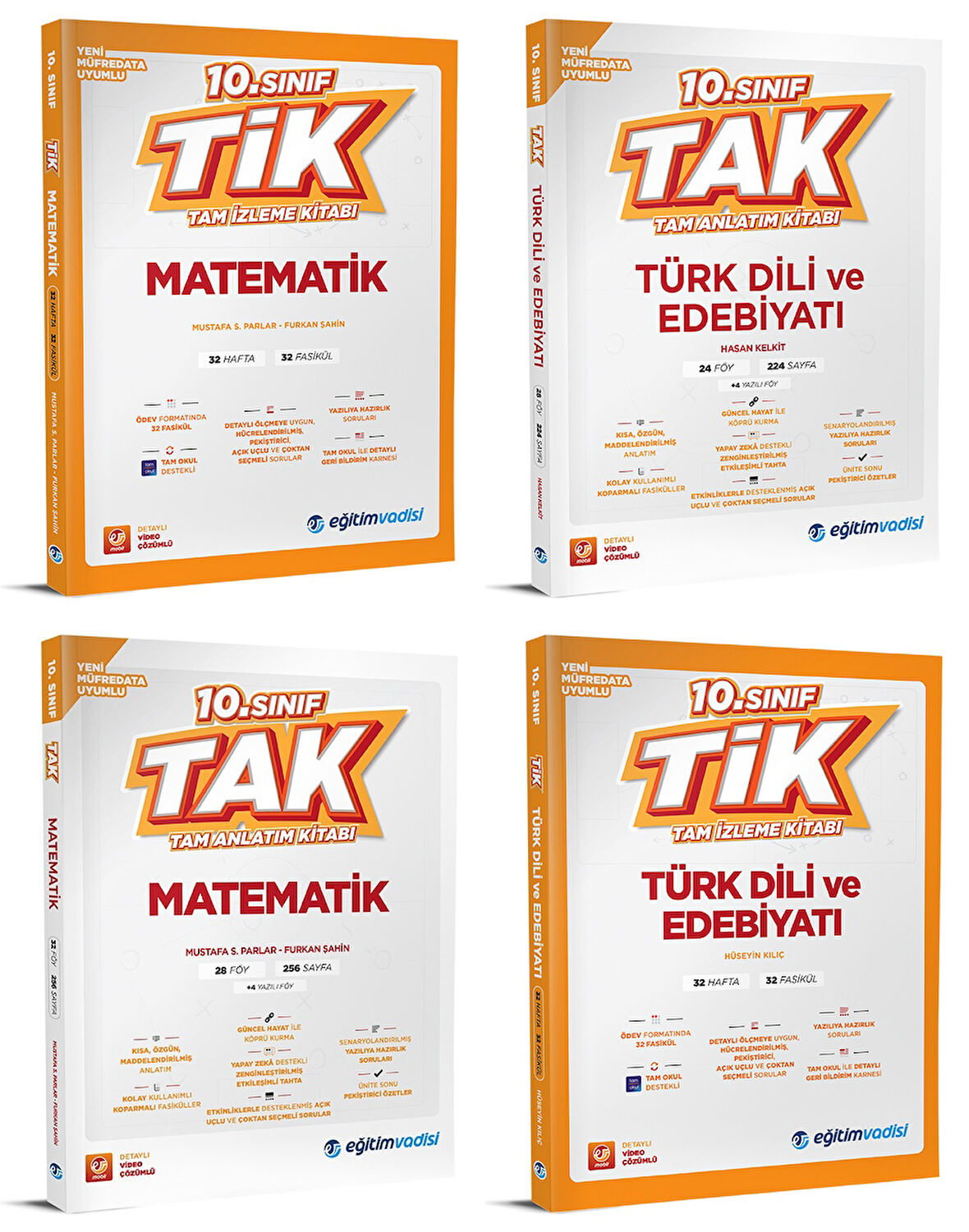 Eğitim Vadisi 2026 10. Sınıf Matematik + Edebiyat Tak Tam Anlatım + Tik Tam İzleme Seti 4 Kitap