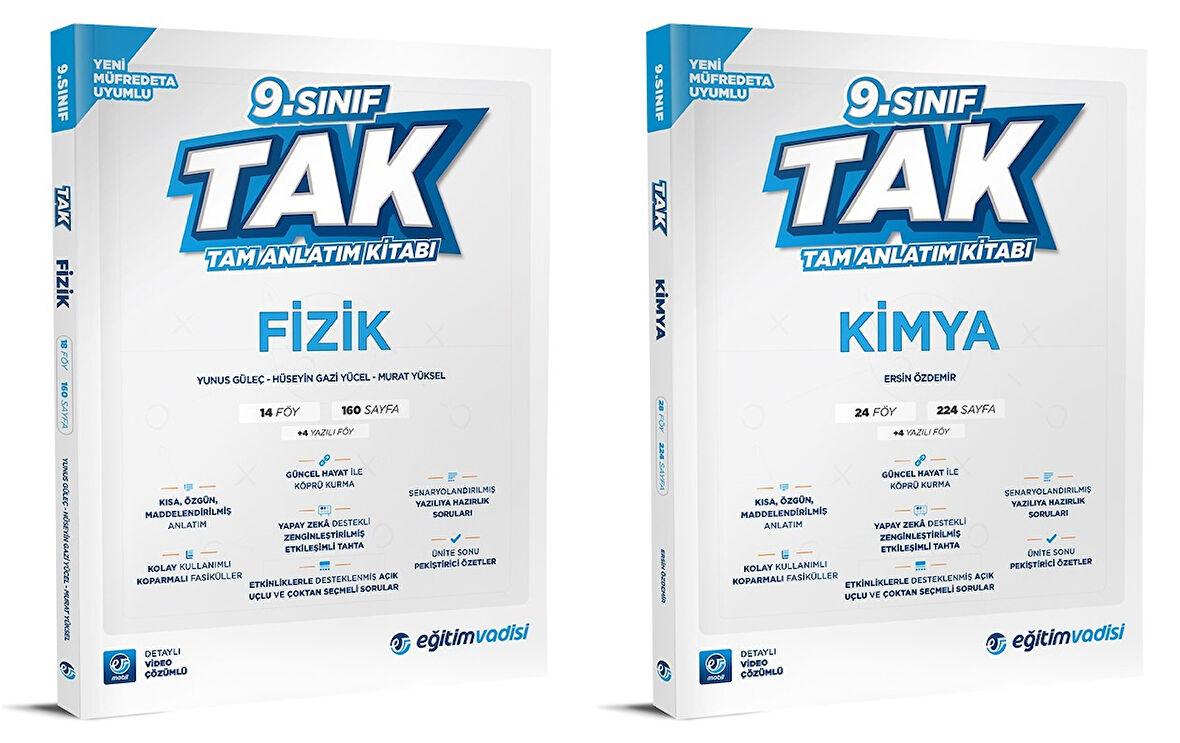 Eğitim Vadisi 2025 9. Sınıf Fizik + Kimya Tak Tam Anlatım Seti 2 Kitap