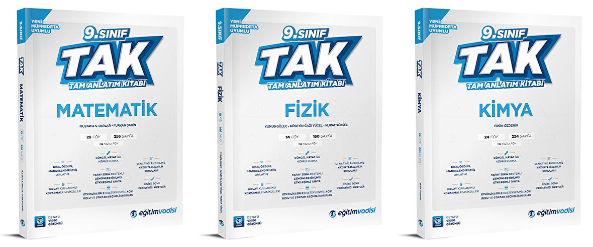 Eğitim Vadisi 2025 9. Sınıf Matematik + Fizik + Kimya Tam Anlatım Kitabı Seti 3 Kitap