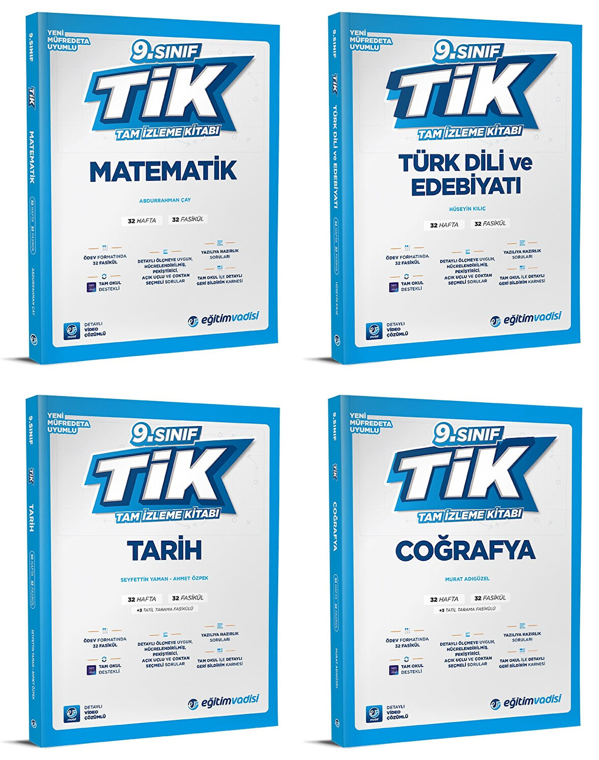 Eğitim Vadisi 2025 9. Sınıf Matematik + Edebiyat + Tarih + Coğrafya Tik Tam İzleme Seti 4 Kitap