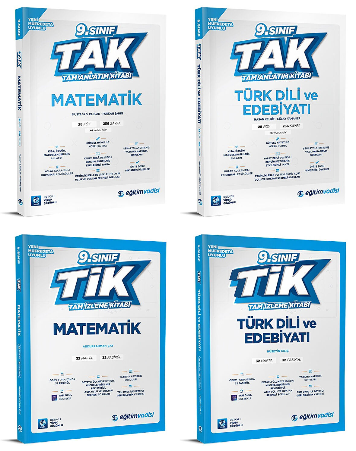 Eğitim Vadisi 2025 9. Sınıf Matematik + Edebiyat Tak Tam Anlatım + Tik Tam İzleme Seti 4 Kitap