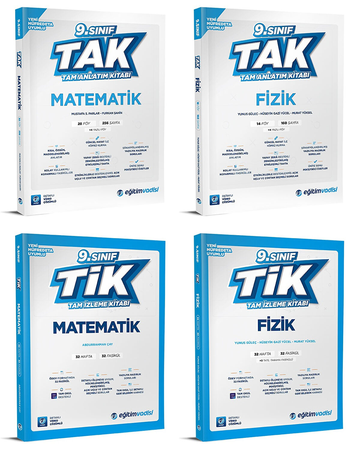 Eğitim Vadisi 2025 9. Sınıf Matematik + Fizik Tak Tam Anlatım + Tik Tam İzleme Seti 4 Kitap