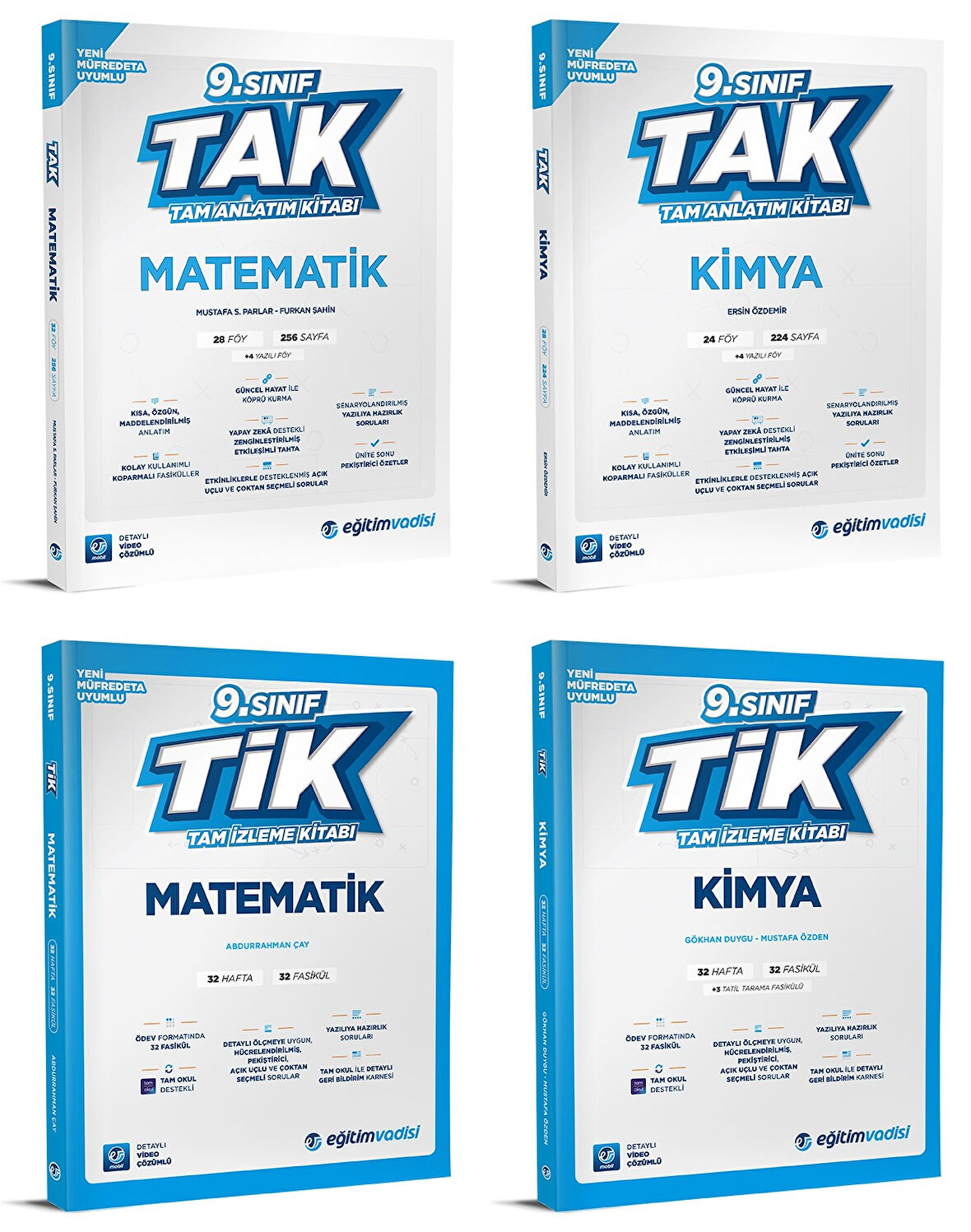 Eğitim Vadisi 2025 9. Sınıf Matematik + Kimya Tak Tam Anlatım + Tik Tam İzleme Seti 4 Kitap
