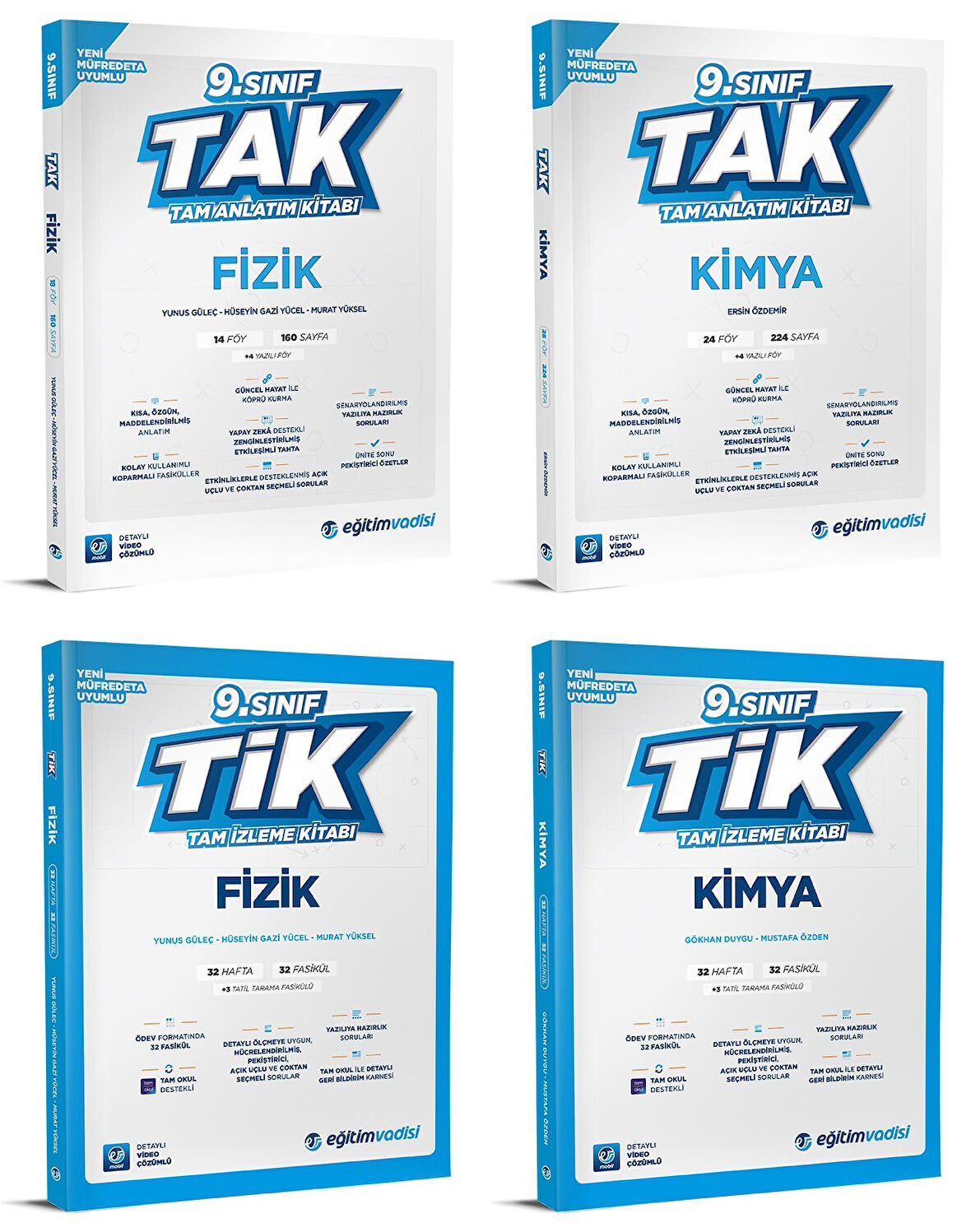 Eğitim Vadisi 2025 9. Sınıf Fizik + Kimya Tak Tam Anlatım + Tik Tam İzleme Seti 4 Kitap