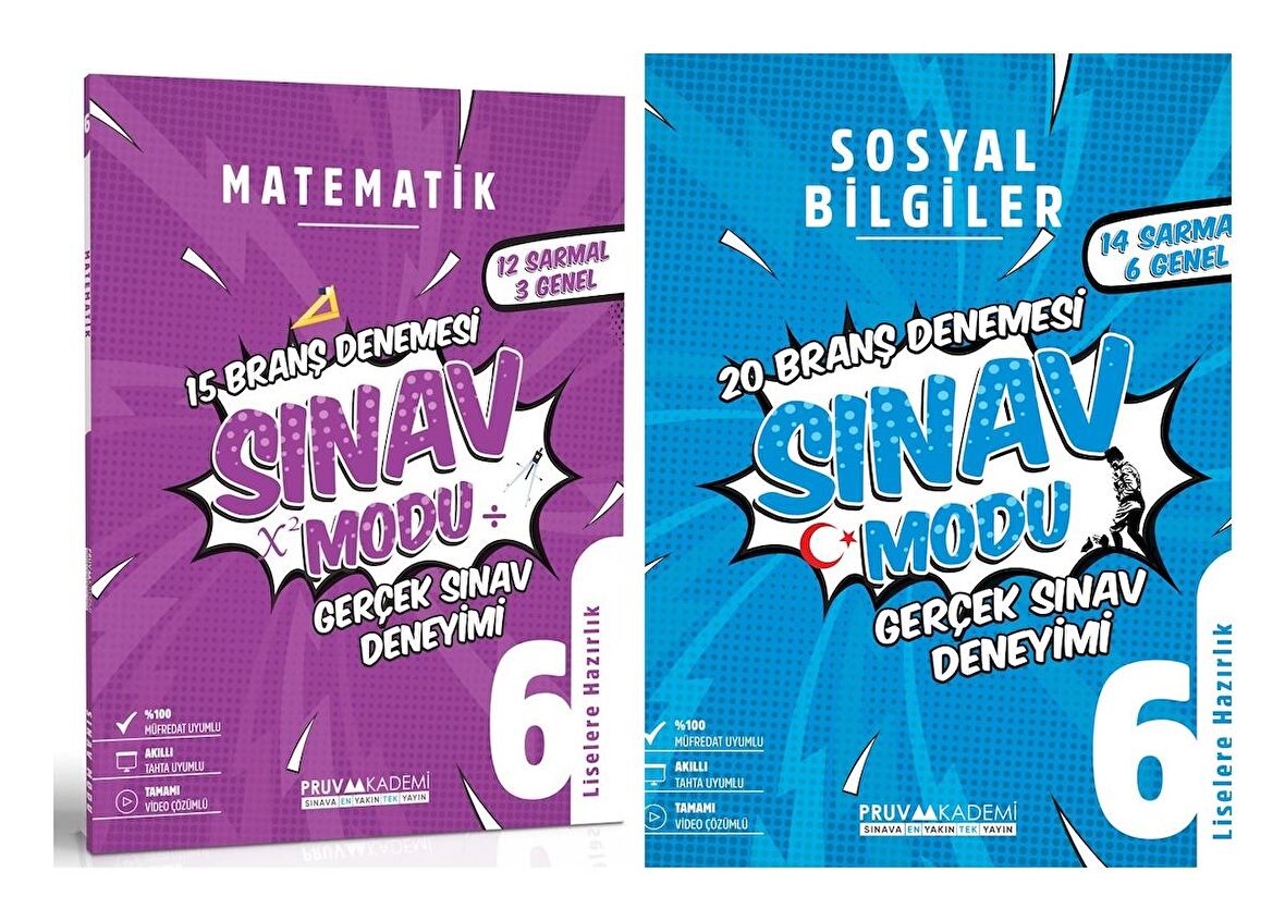 Pruva Akademi 6. Sınıf Matematik + Sosyal Bilgiler Sınav Modu Seti 2 Kitap 2023