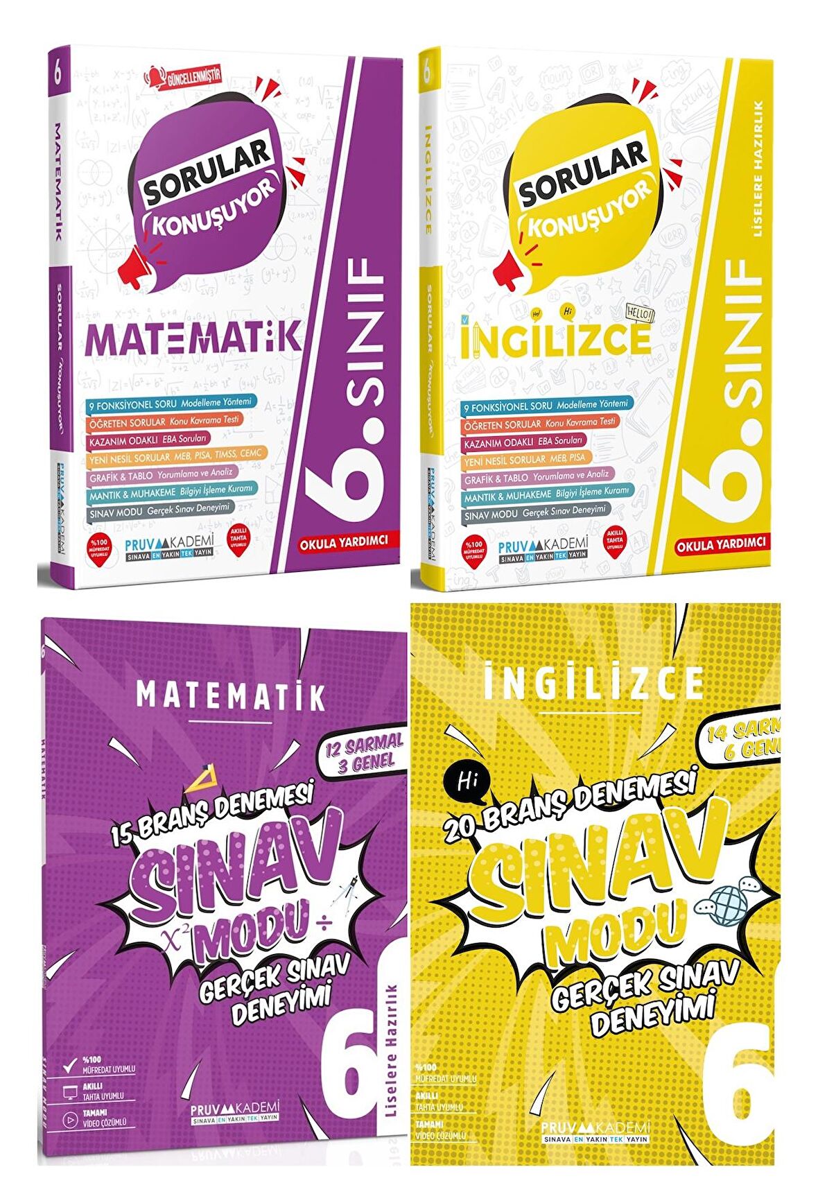 Pruva Akademi 6. Sınıf Matematik + İngilizce Sorular Konuşuyor + Deneme Seti 4 Kitap 2023
