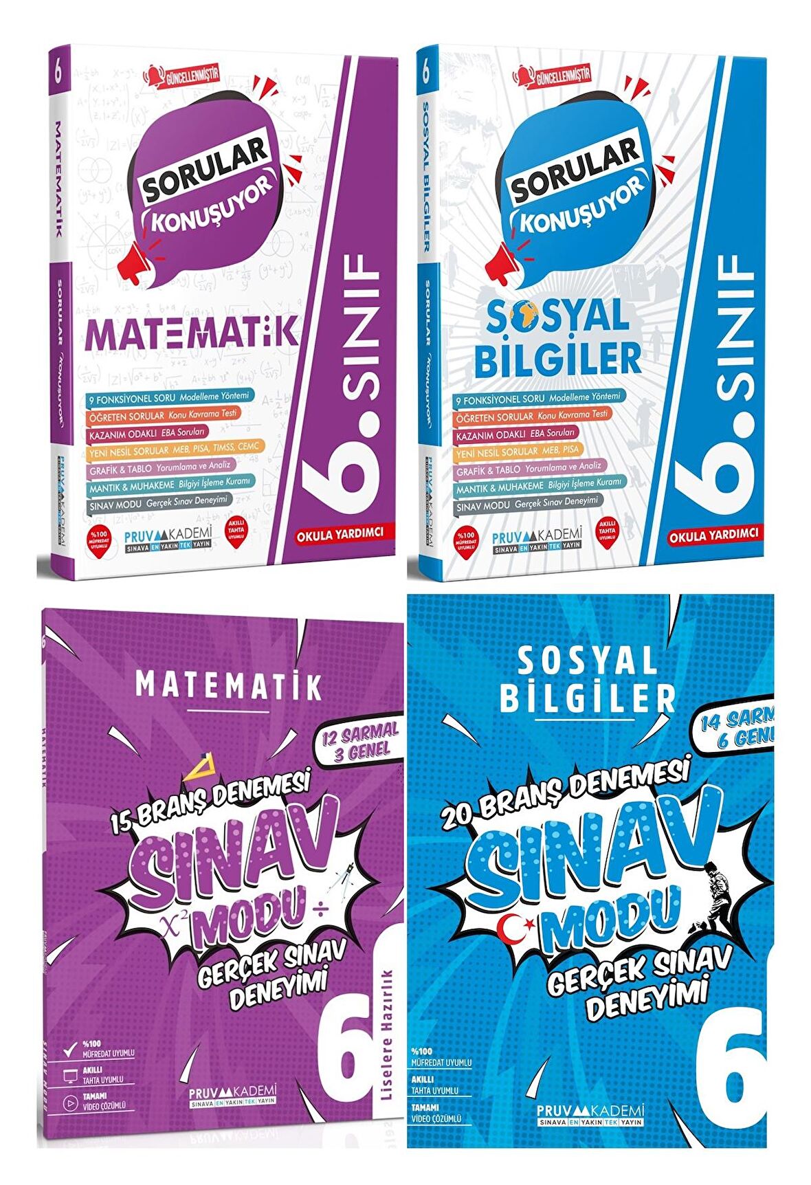Pruva Akademi 6. Sınıf Matematik + Sosyal Bilgiler Sorular Konuşuyor + Deneme Seti 4 Kitap 2023