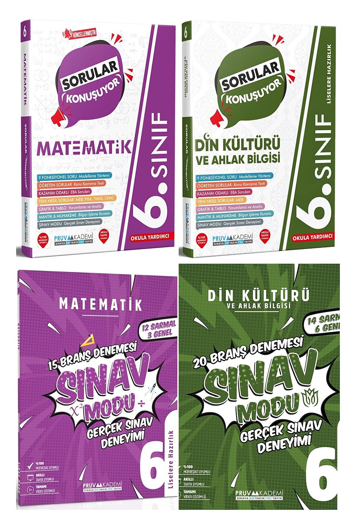 Pruva Akademi 6. Sınıf Matematik + Din Kültürü Sorular Konuşuyor + Deneme Seti 4 Kitap 2023
