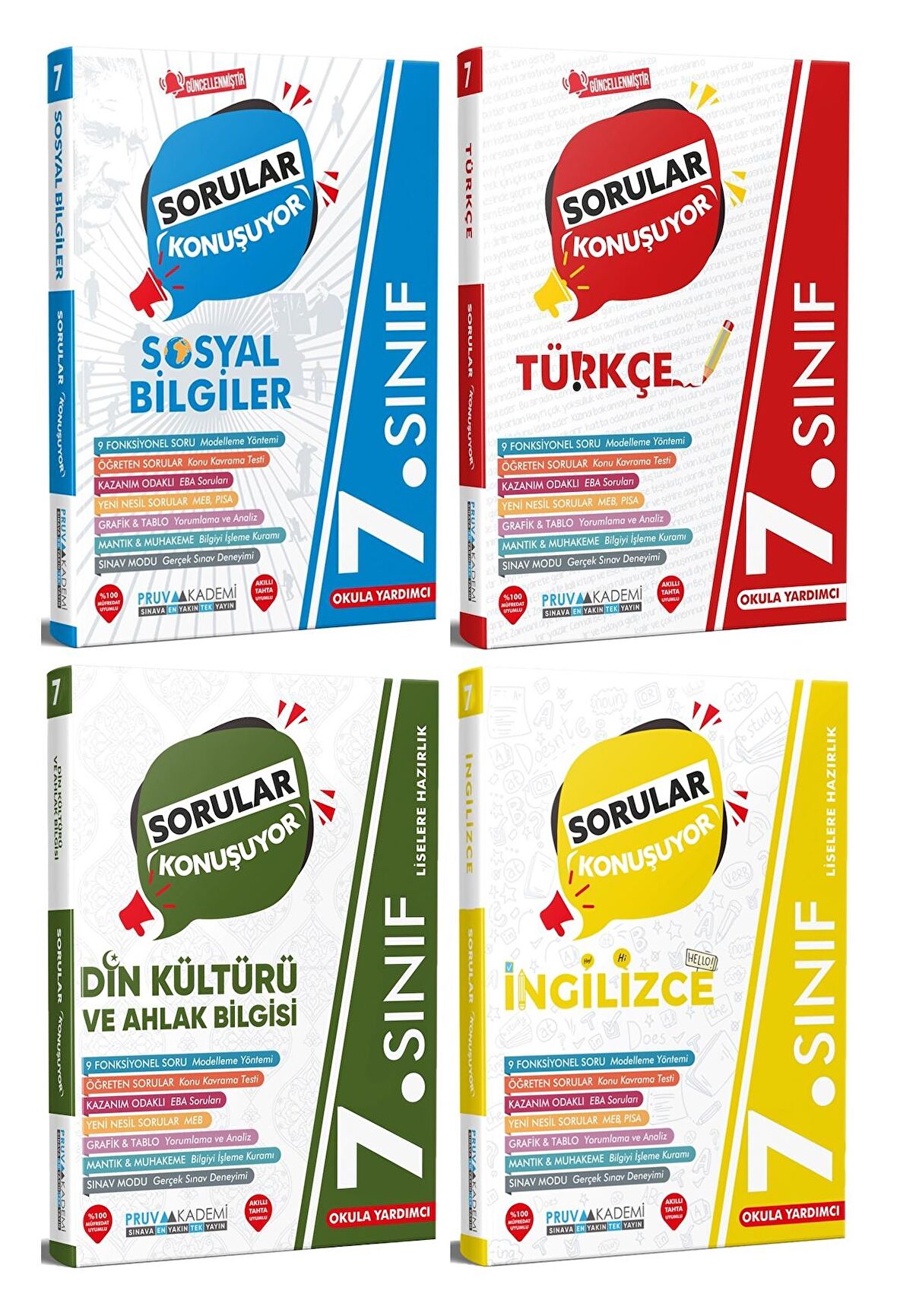 Pruva Akademi 7. Sınıf Sosyal + Türkçe + Din + İngilizce Soru Seti 4 Kitap 2023