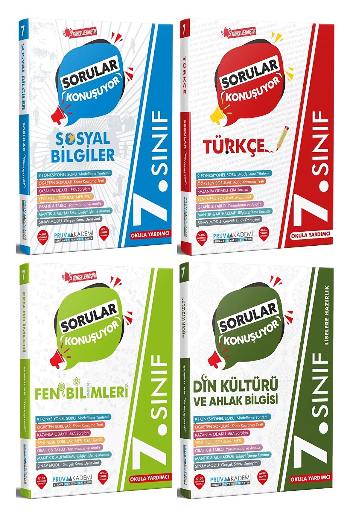 Pruva Akademi 7. Sınıf Sosyal + Türkçe + Fen + Din Soru Seti 4 Kitap 2023