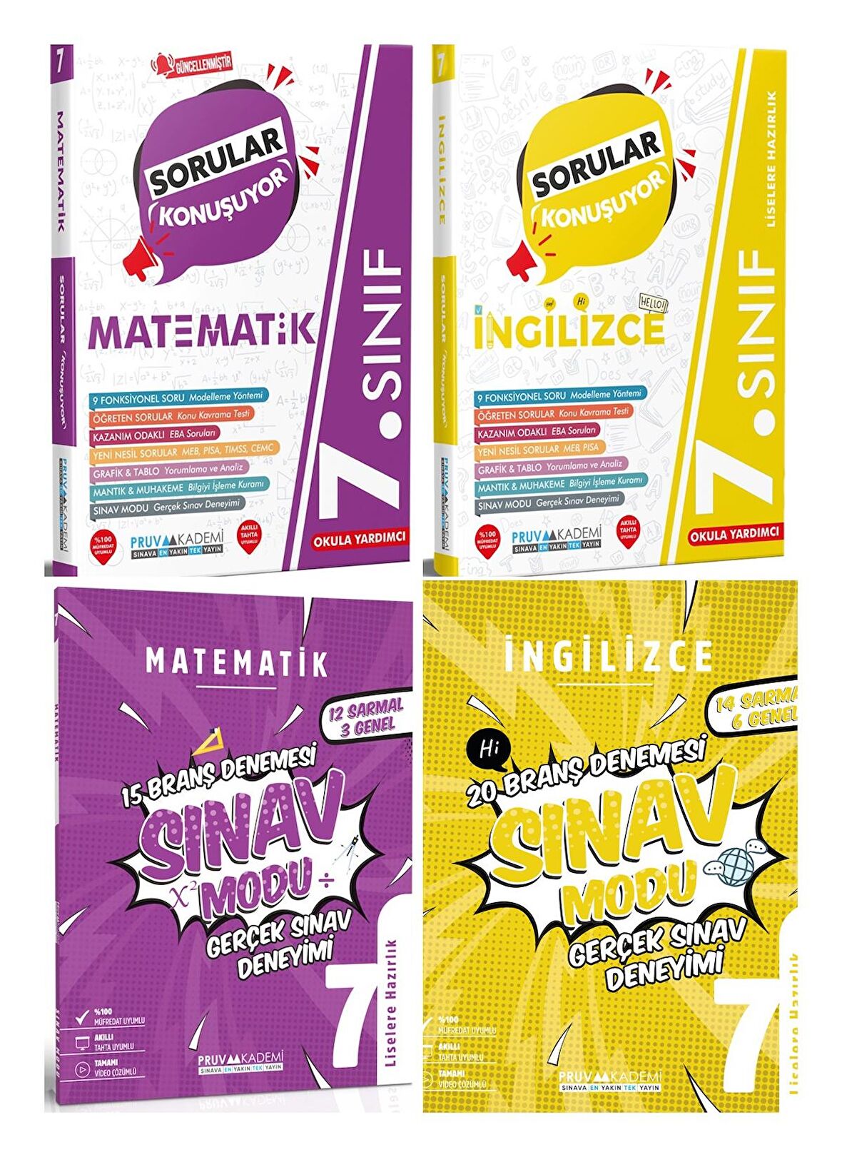 Pruva Akademi 7. Sınıf Matematik + İngilizce Sorular Konuşuyor + Deneme Seti 4 Kitap 2023