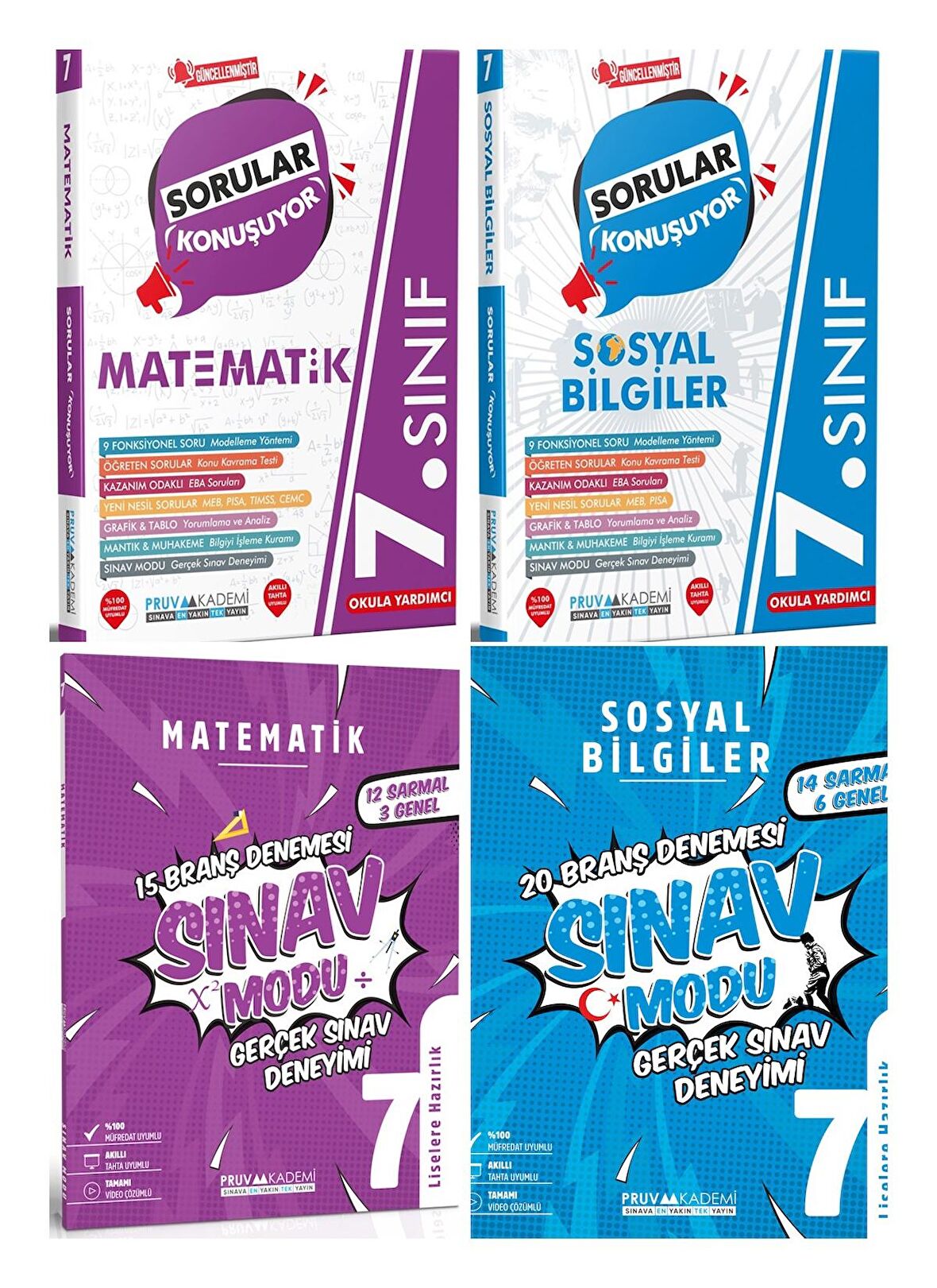 Pruva Akademi 7. Sınıf Matematik + Sosyal Bilgiler Sorular Konuşuyor + Deneme Seti 4 Kitap 2023