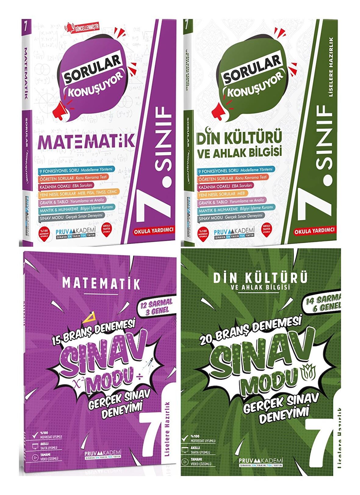 Pruva Akademi 7. Sınıf Matematik + Din Kültürü Sorular Konuşuyor + Deneme Seti 4 Kitap 2023