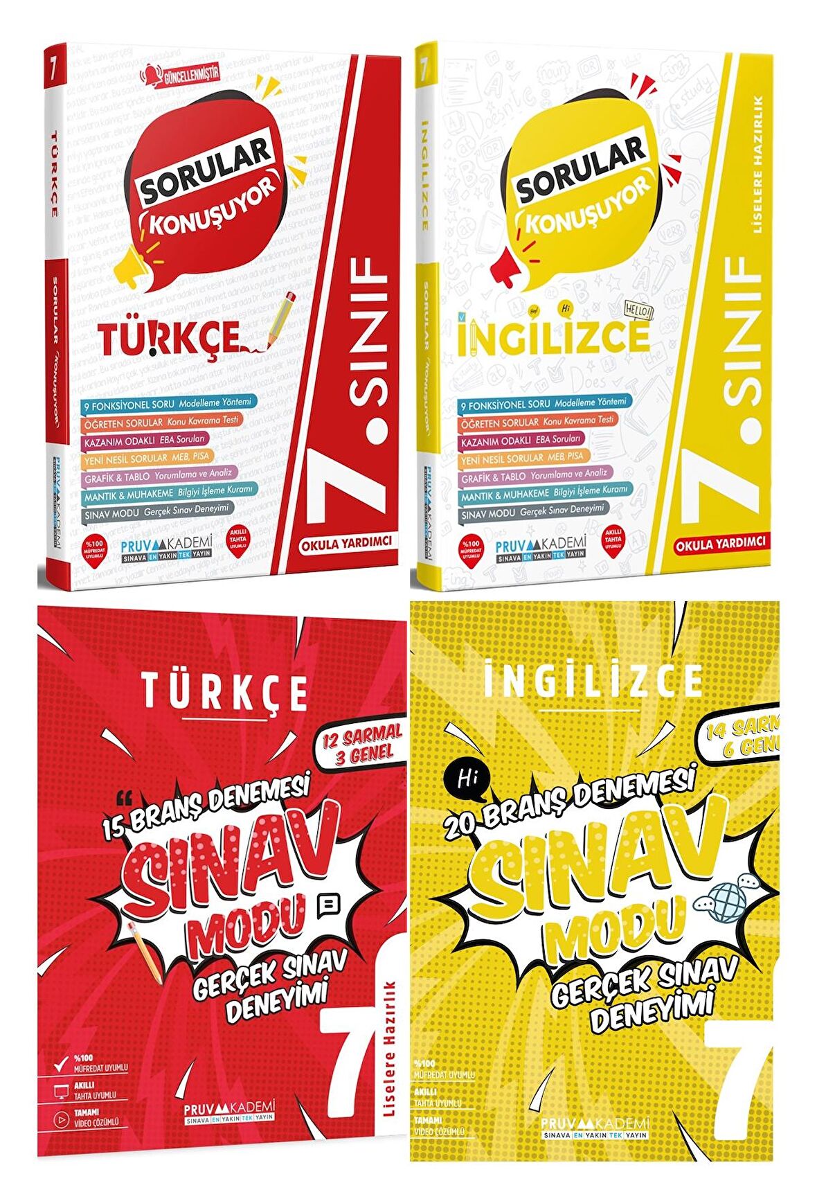 Pruva Akademi 7. Sınıf Türkçe + İngilizce Sorular Konuşuyor + Deneme Seti 4 Kitap 2023