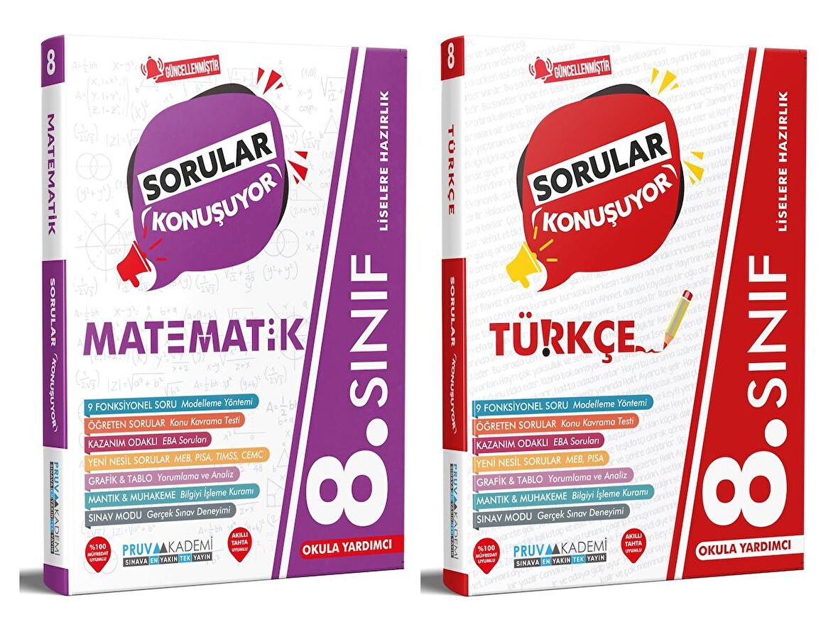 Pruva Akademi 8. Sınıf Matematik + Türkçe Sorular Konuşuyor Seti 2 Kitap 2023