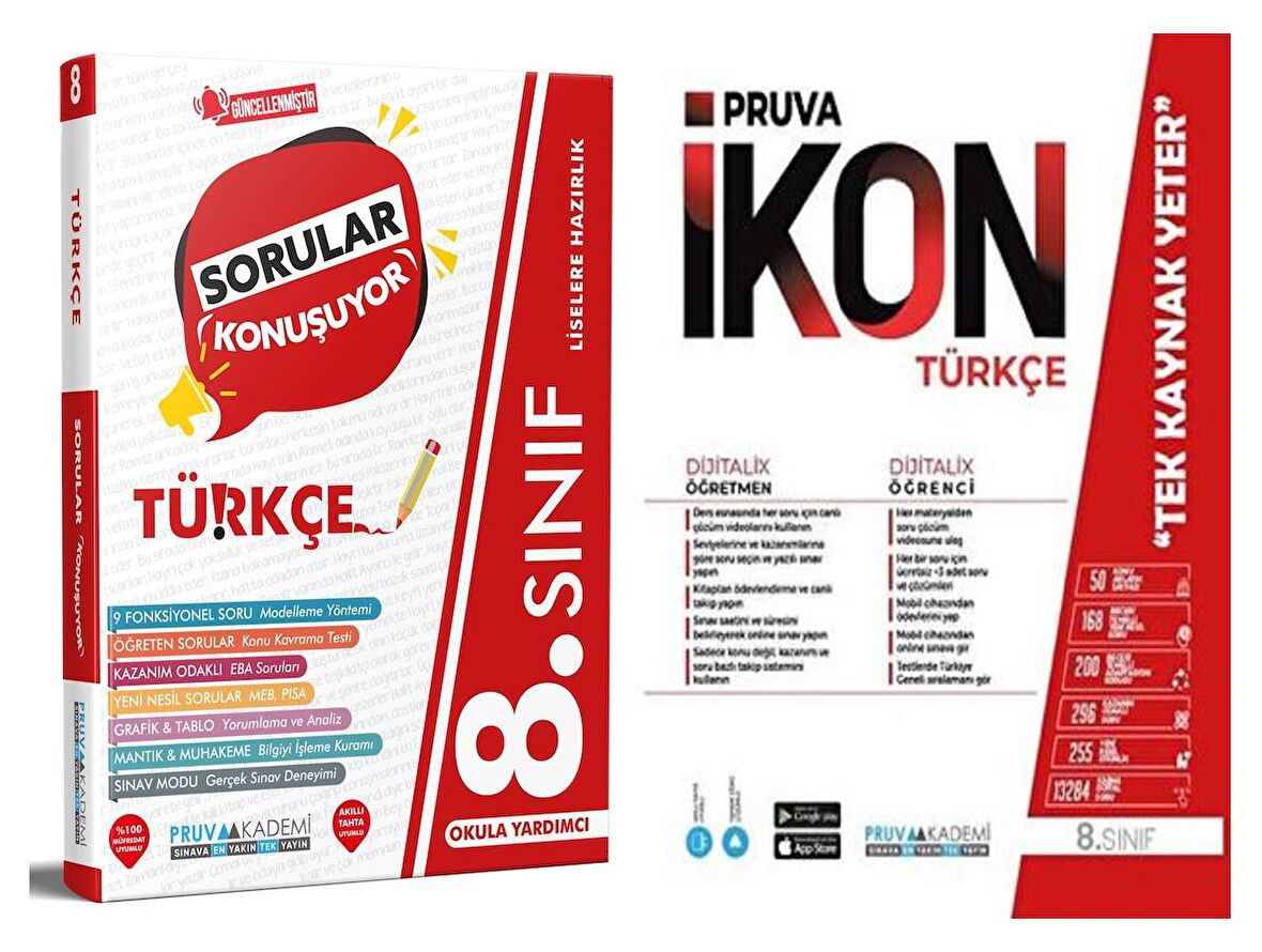 Pruva Akademi 8. Sınıf Türkçe Soru + Defter Seti 2 Kitap 2023