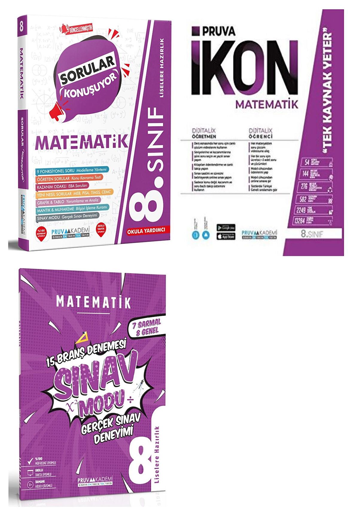Pruva Akademi 8. Sınıf Matematik Soru + Defter + Deneme Seti 3 Kitap 2023
